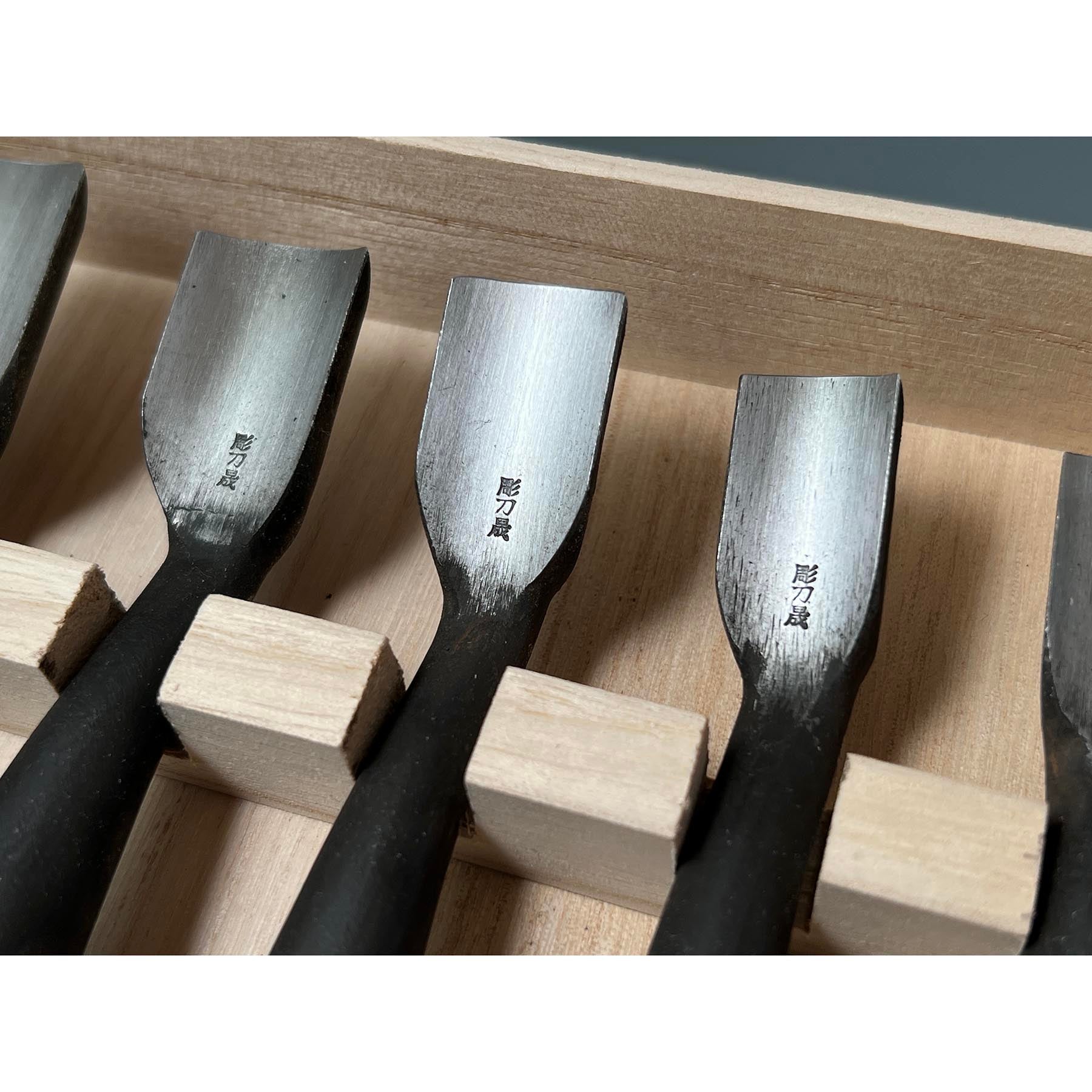 Chotousei Spoon chisels set Carving chisels with blue steel 彫刀晟 小倉彫刻刃物製作所 丸曲組鑿 青紙鋼