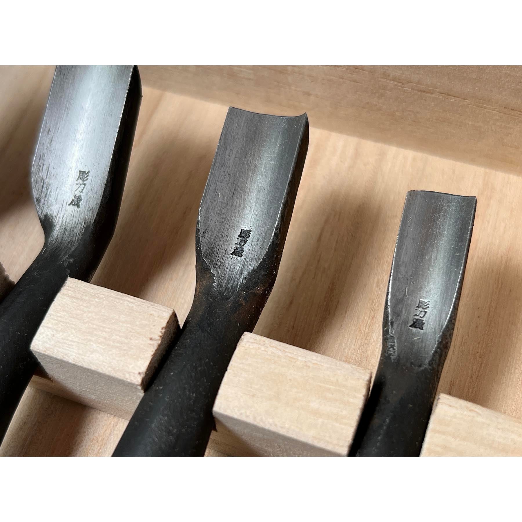 Chotousei Spoon chisels set Carving chisels with blue steel 彫刀晟 小倉彫刻刃物製作所 丸曲組鑿 青紙鋼