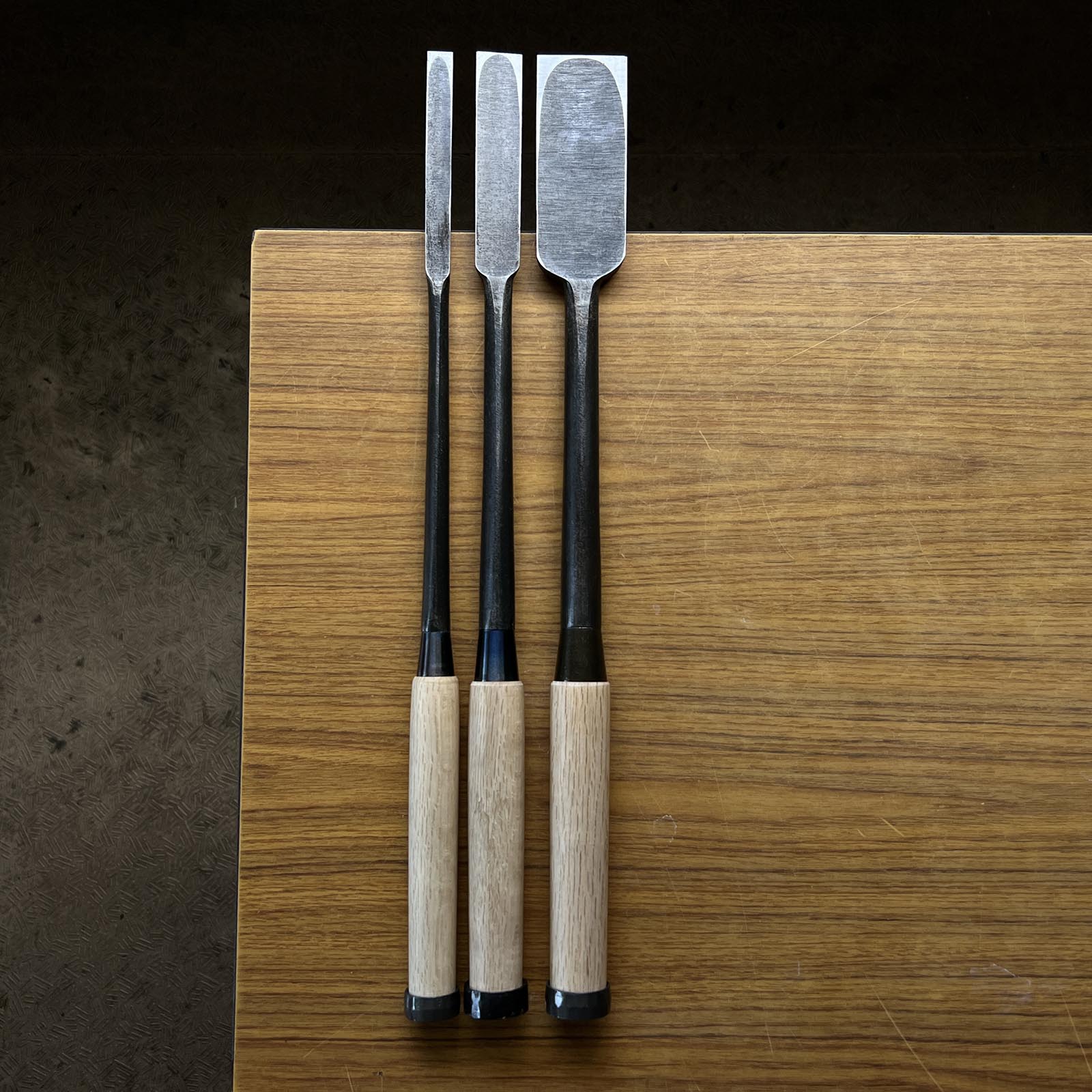 Kanetake Slick Chisels (Anayanomi) by Takahashi Norikazu 高橋典三作 カネ武 穴屋鑿 13.5,24,48mm