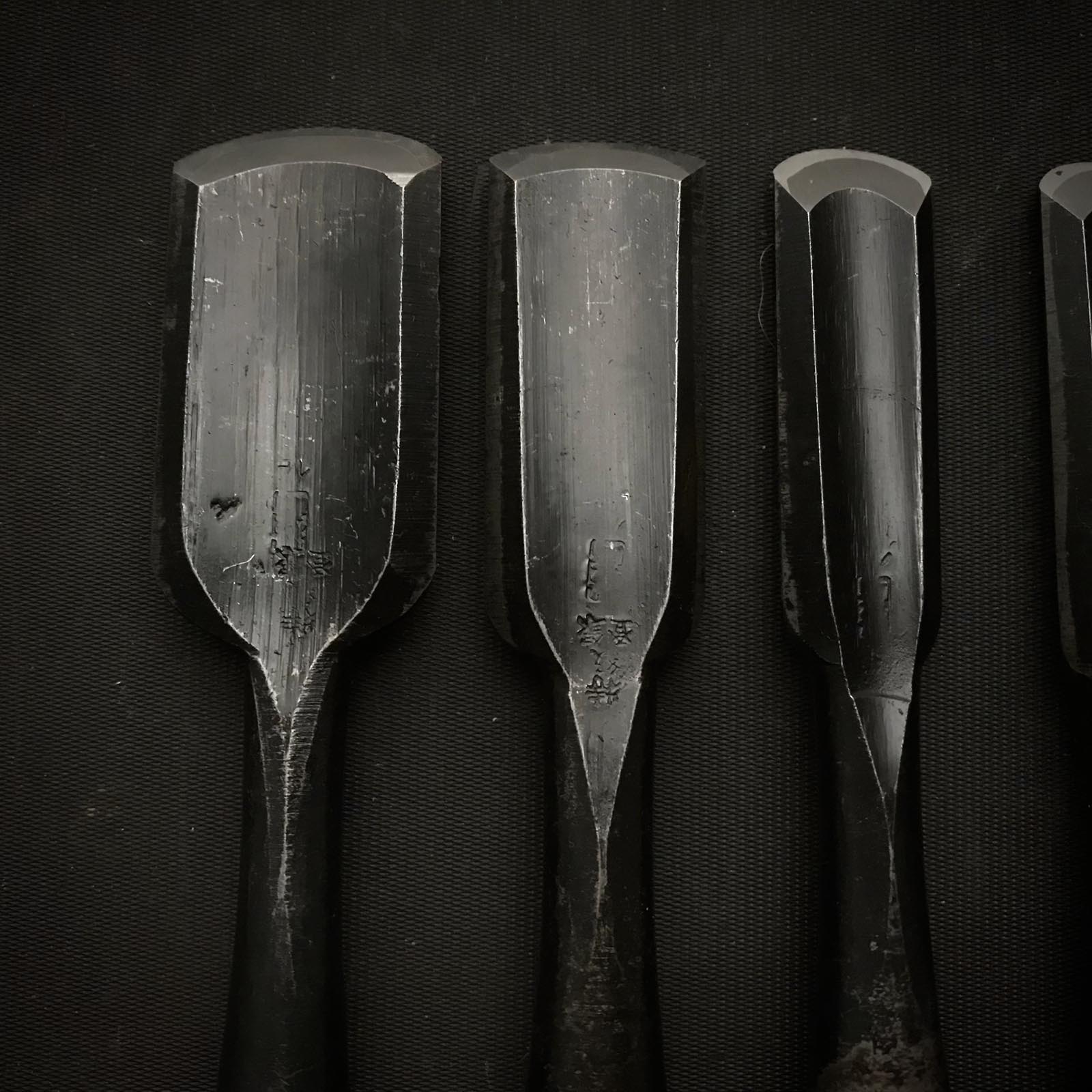 #14 Old stock Iwazaki Soto maru chisels set by Iwazaki Eisuke 掘出し物 岩崎永祐作 外丸組鑿 5本組 Sotomarunomi
