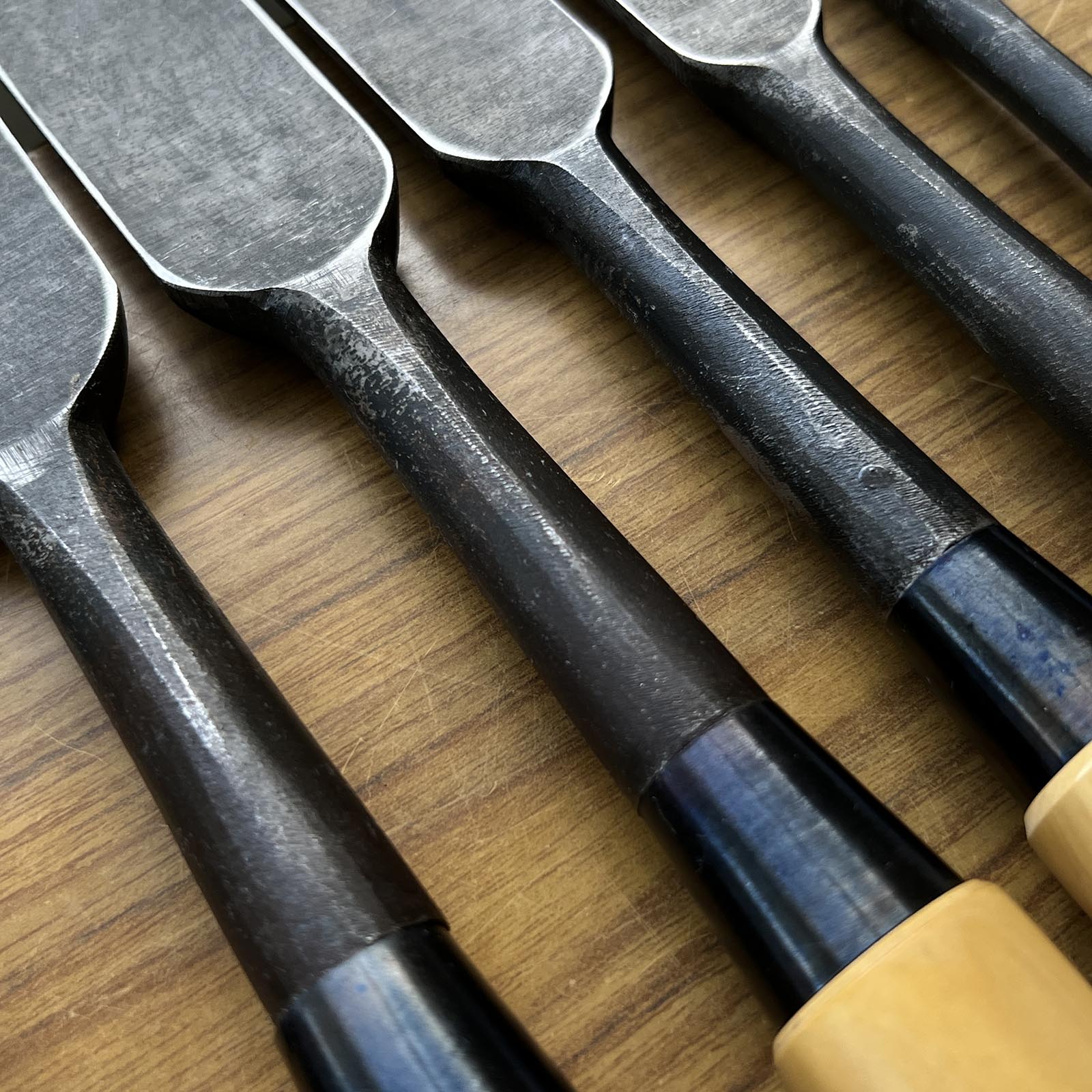 Kanetake Long neck Timber chisels by Takahashi Norikazu with boxwood handle 高橋典三作 カネ武 5分首長 叩鑿 黄楊柄 Tatakinomi 15,24,30,36,42,48mm