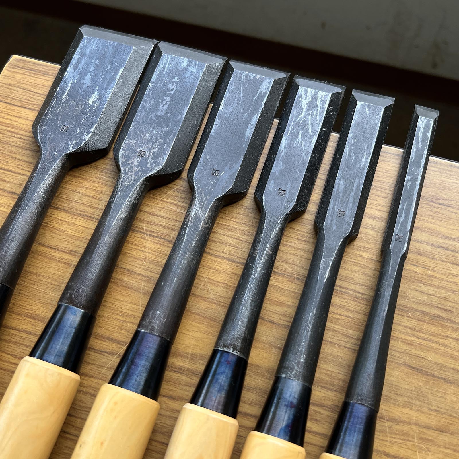 Kanetake Long neck Timber chisels by Takahashi Norikazu with boxwood handle 高橋典三作 カネ武 5分首長 叩鑿 黄楊柄 Tatakinomi 15,24,30,36,42,48mm