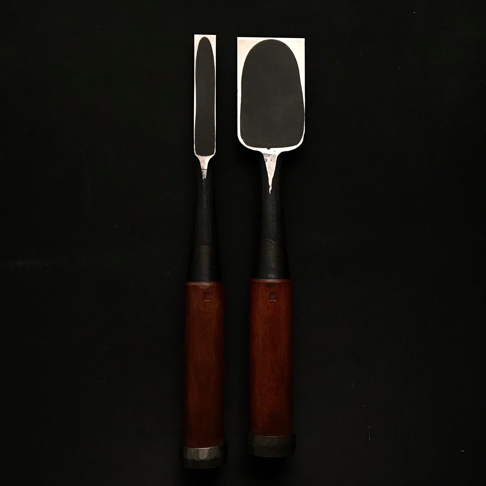 Old stock Kaji-Izamu Timber chisels with Tsuchime finish 掘出し物 鍛治勇 槌目 叩鑿 Tatakinomi