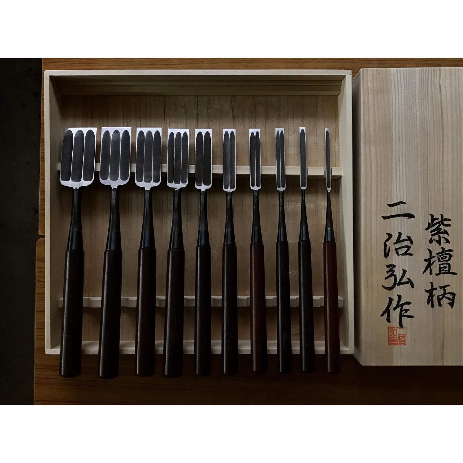 Fujihiro Koumaru Type Paring chisels set by Chuutarou Imai 今井忠太郎作 二治弘 甲丸薄組鑿 Usuinomi #2