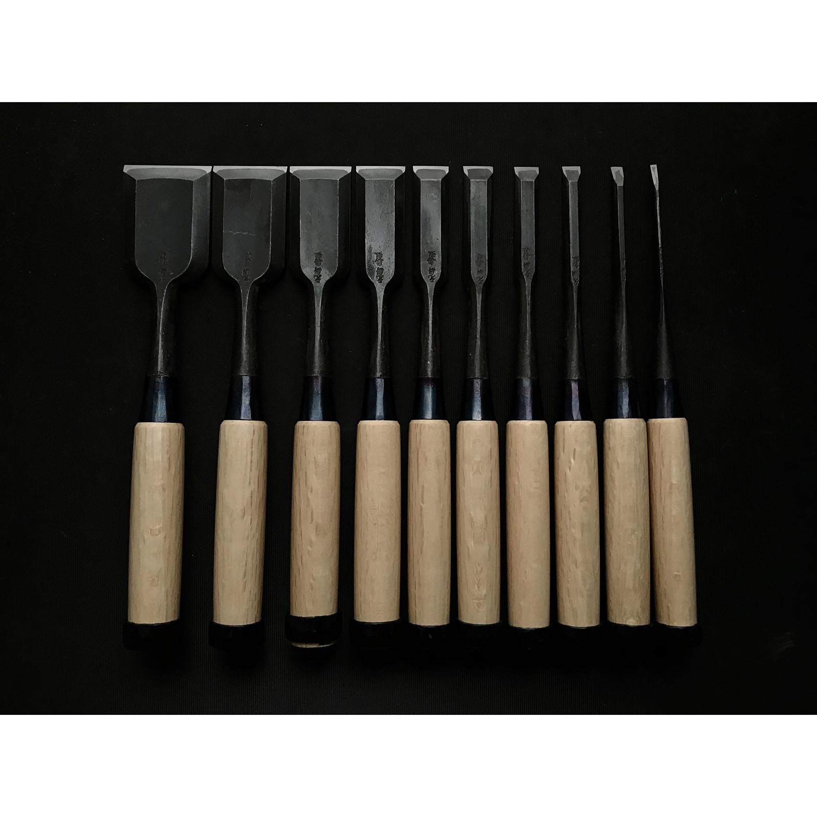 船広 ツゲ柄付鑿セット 元寿舟弘 船津祐司作 追入組鑿 黄楊柄