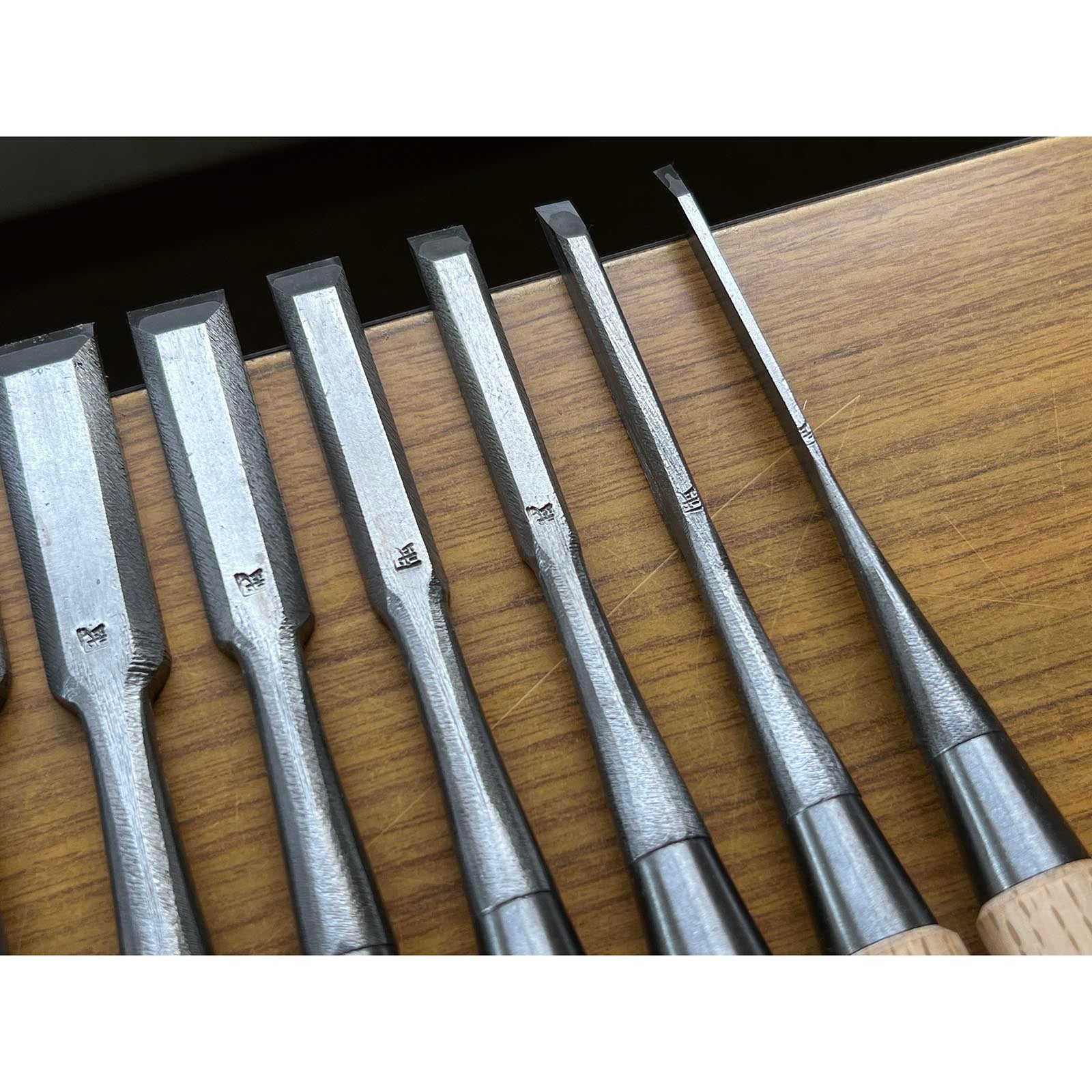 Kanetake File finish Bench chisels set by Takahashi Norikazu 高橋典三作 カネ武 鑢仕上 追入組鑿 Oirenomi