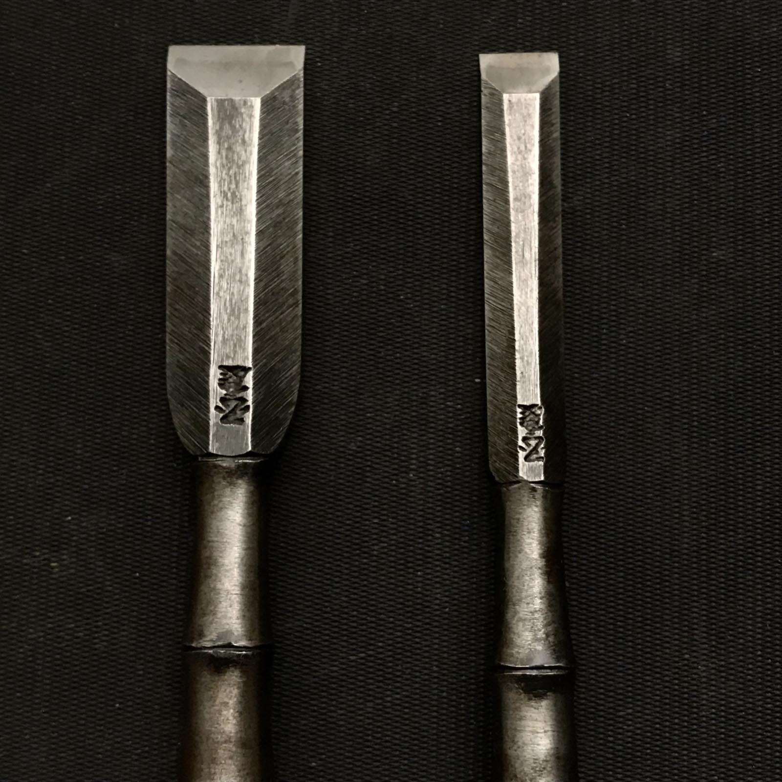 2号 旧蔵 国慶三代 初期作品 竹打ち台付ノミ 掘り出し物 池田慶郎氏 三代目国慶作 初期作品 竹節追入鑿 15mm 9mm