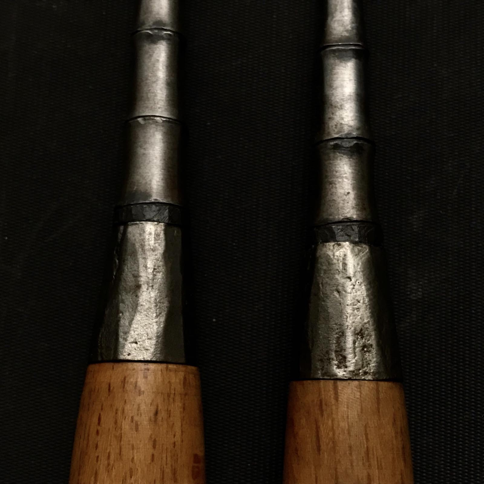 2号 旧蔵 国慶三代 初期作品 竹打ち台付ノミ 掘り出し物 池田慶郎氏 三代目国慶作 初期作品 竹節追入鑿 15mm 9mm