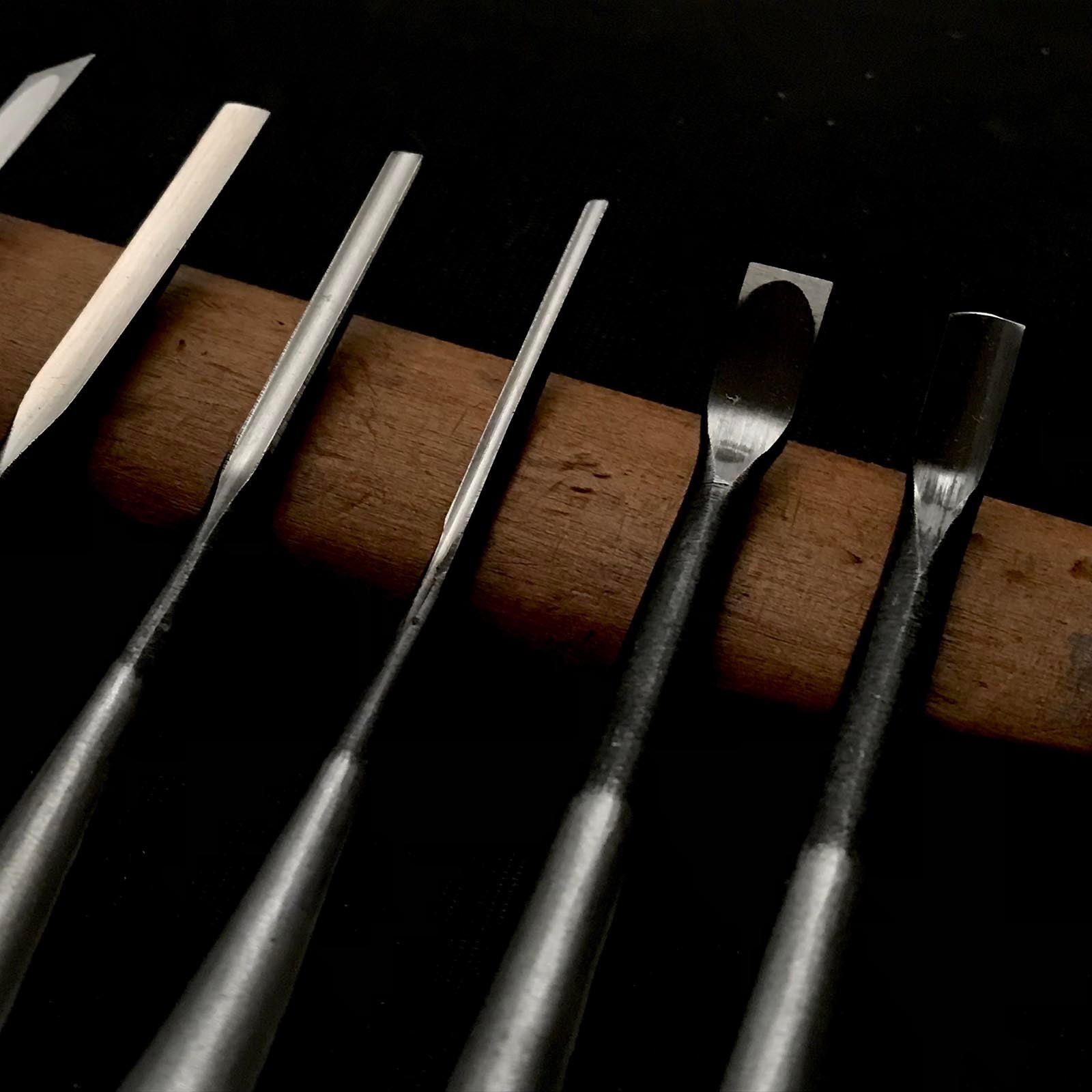Ken Carving chisels set with Blue steel by Chousei 剣 彫刻刀15本組 彫清作 青紙鋼 Chokokuto