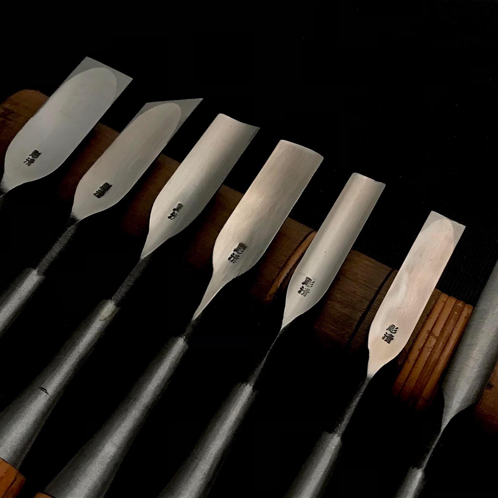 Ken Carving chisels set with Blue steel by Chousei 剣 彫刻刀15本組 彫清作 青紙鋼 Chokokuto