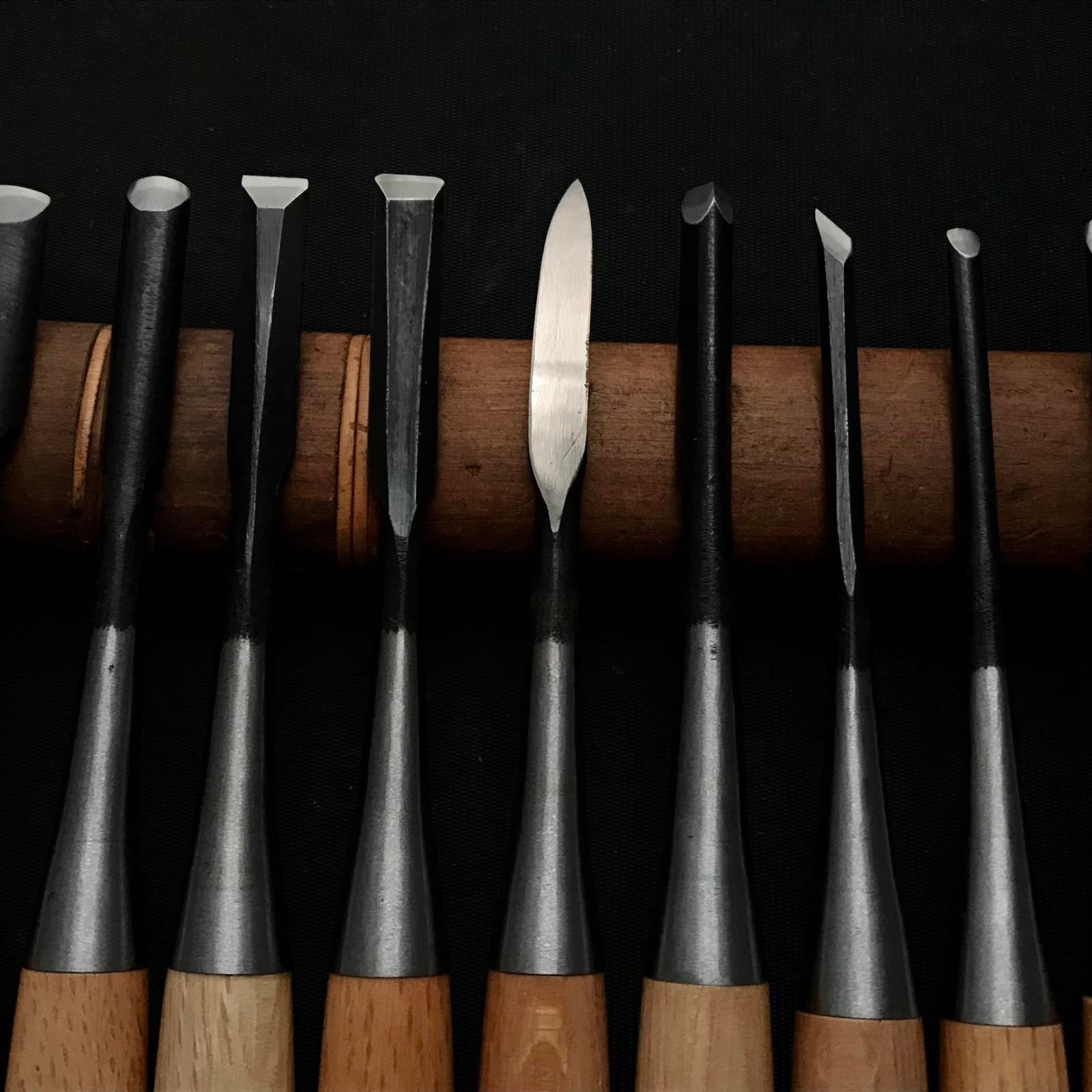 Ken Carving chisels set with Blue steel by Chousei 剣 彫刻刀15本組 彫清作 青紙鋼 Chokokuto