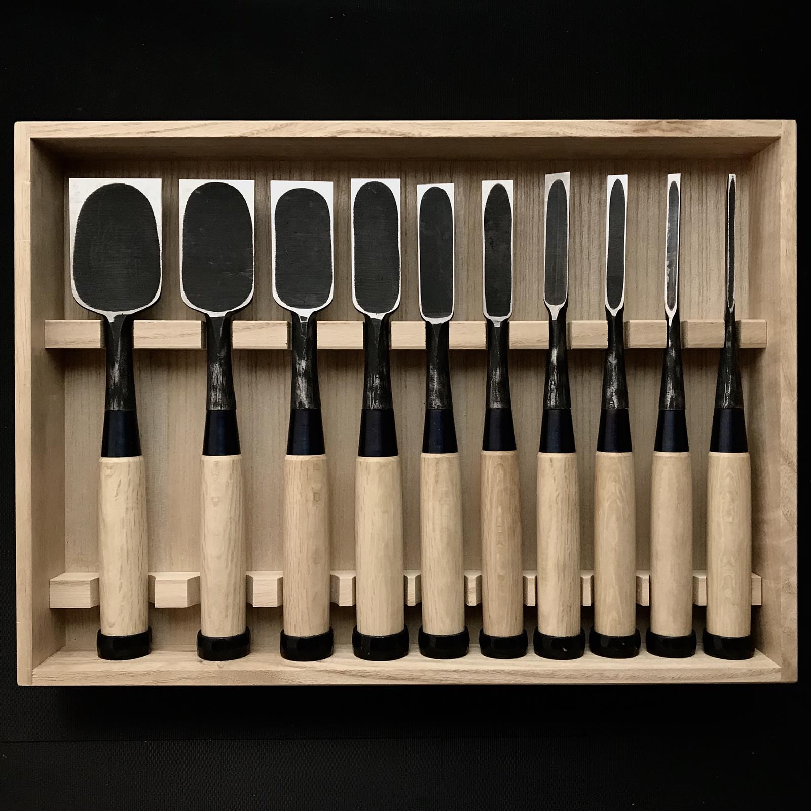 Sukemasa Suminagashi Bench chisels set with White steel 助正 墨流し 追入組鑿 白紙鋼 Oirenomi