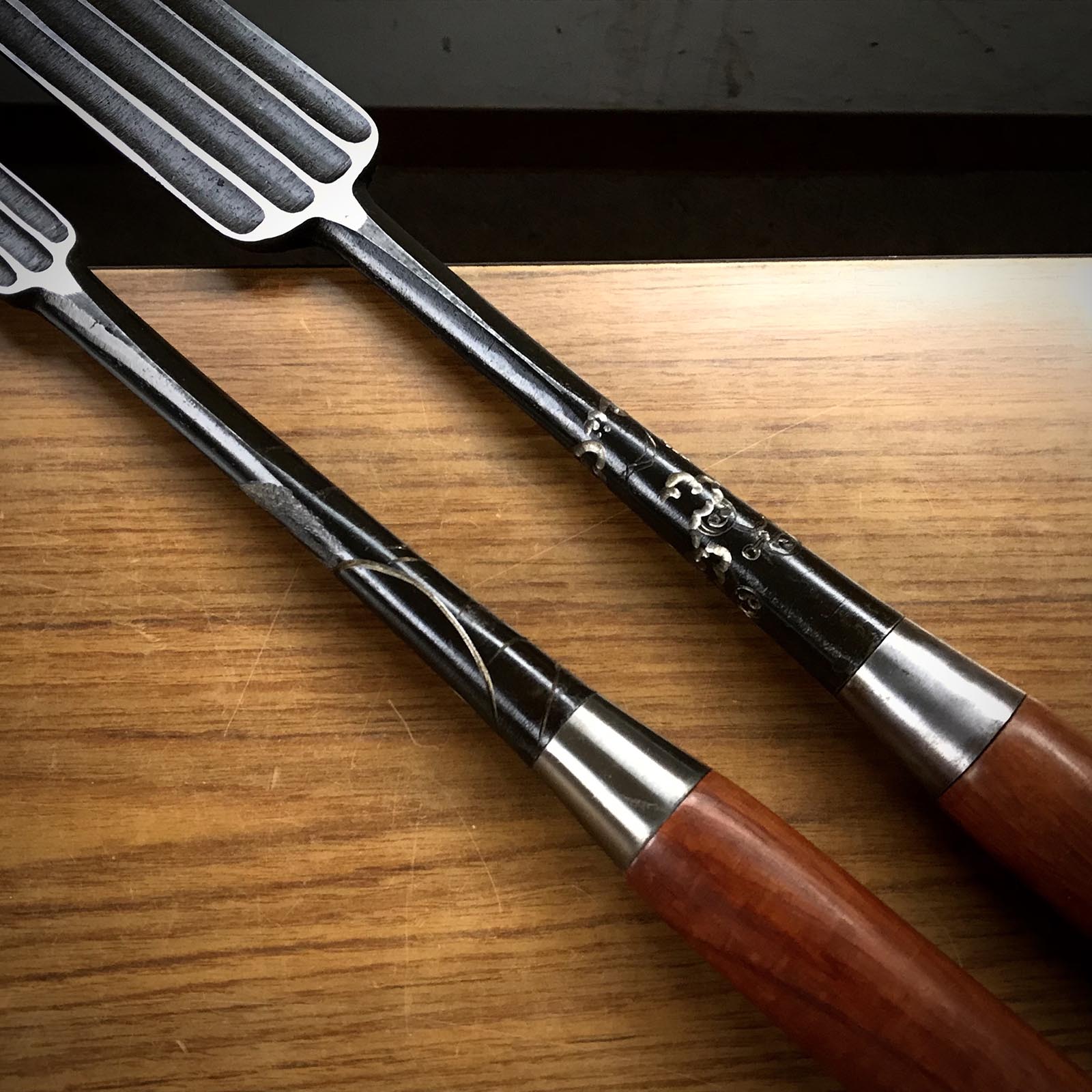 Old stock Sekiryu Slick Chisels set with Carving & Quadruple Ura 掘出し物 石流 四つ裏 彫金本突き組鑿 48,24mm Ootsuki-nomi, Hontsuki-Nomi