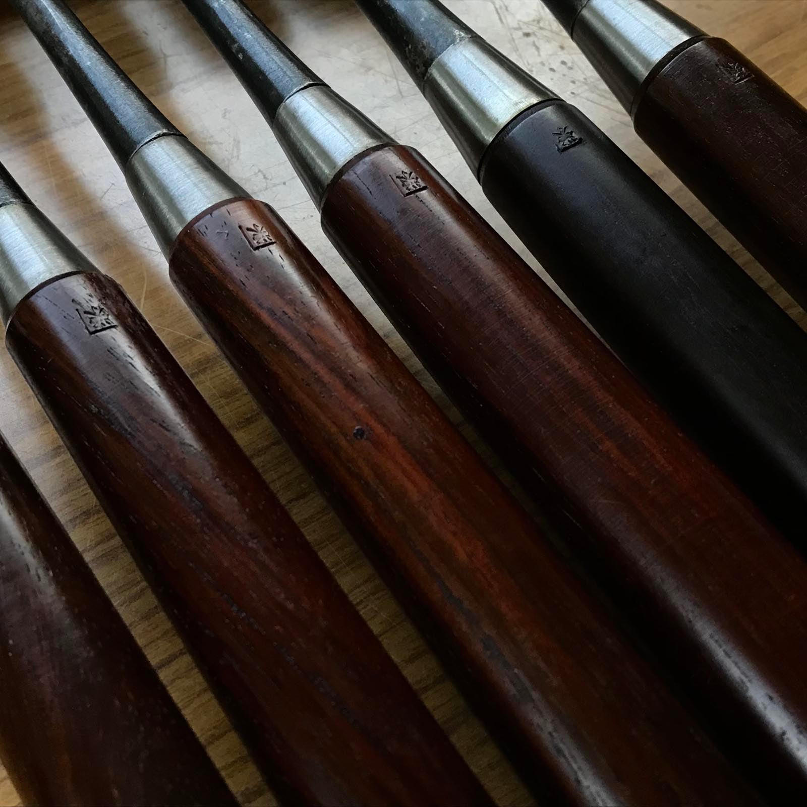 Old stock Hidemasa Paring chisels set 掘出し物 秀正 紫檀柄 薄鑿6本組 Usunomi