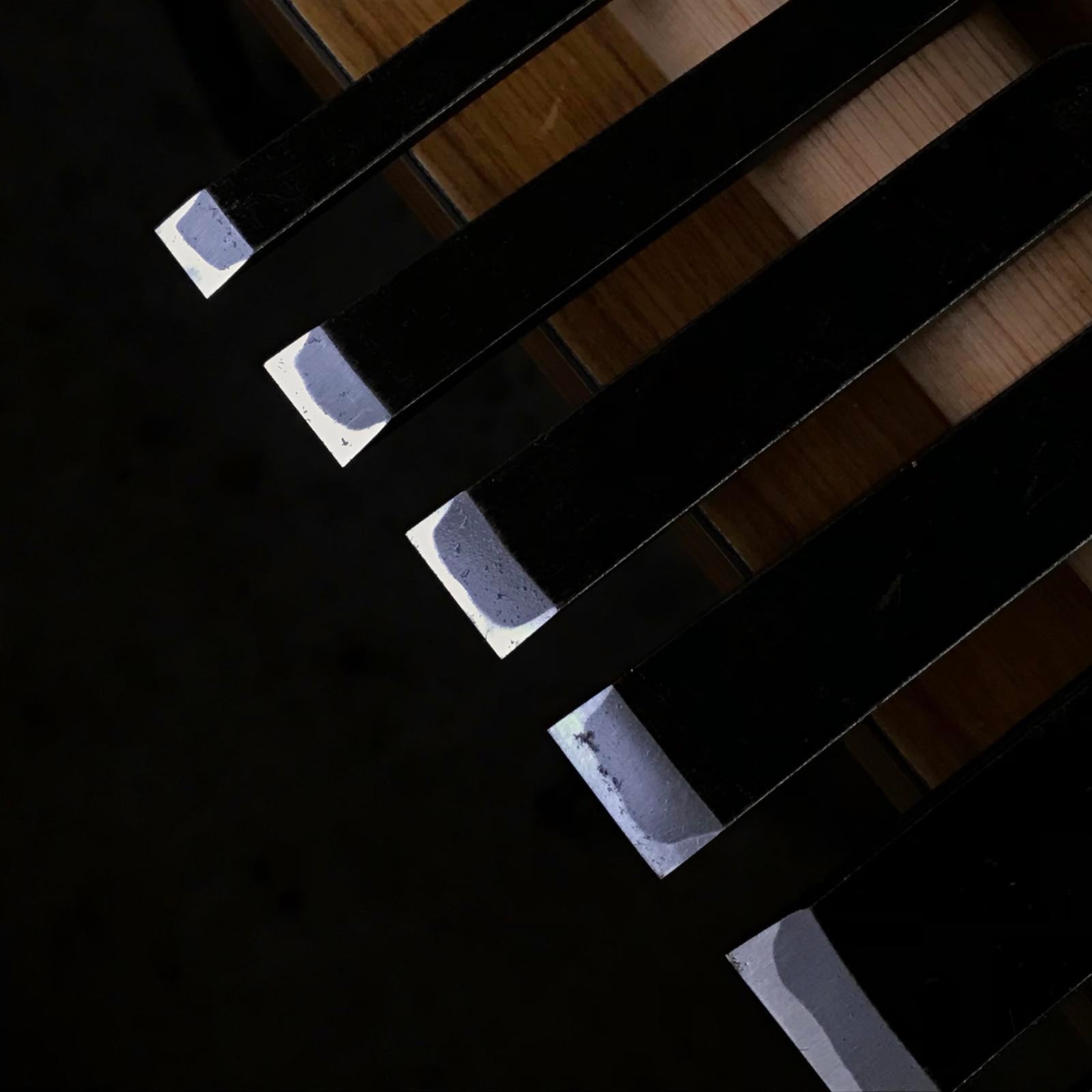 Old stock Hidemasa Paring chisels set with Dragon carving 掘出し物 秀正 紫檀柄 薄鑿6本組 Usunomi