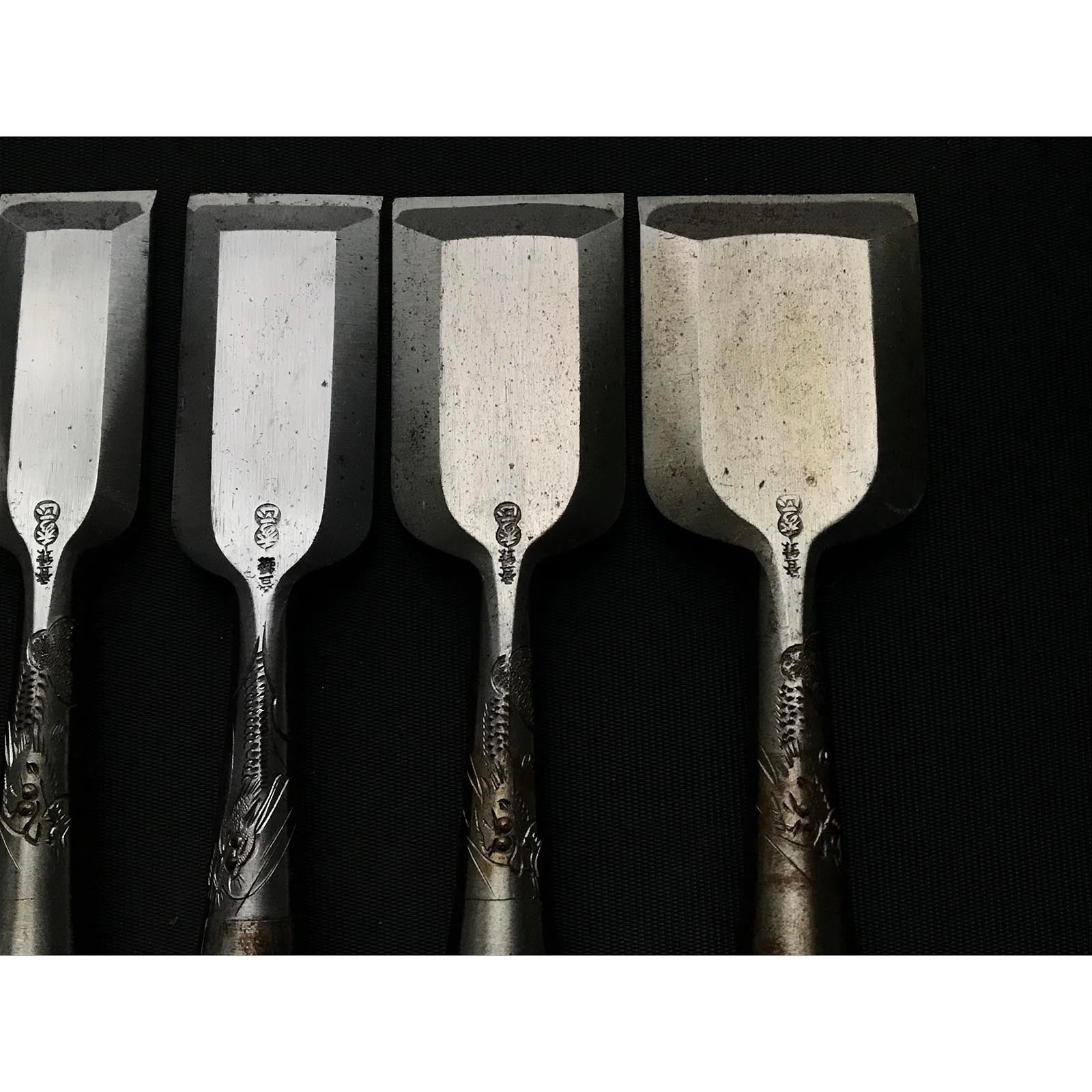 旧蔵 秀政 卓上ノミセット 龍彫り 掘り出し物 秀正 追入組鑿 黒檀柄 おいれのみ