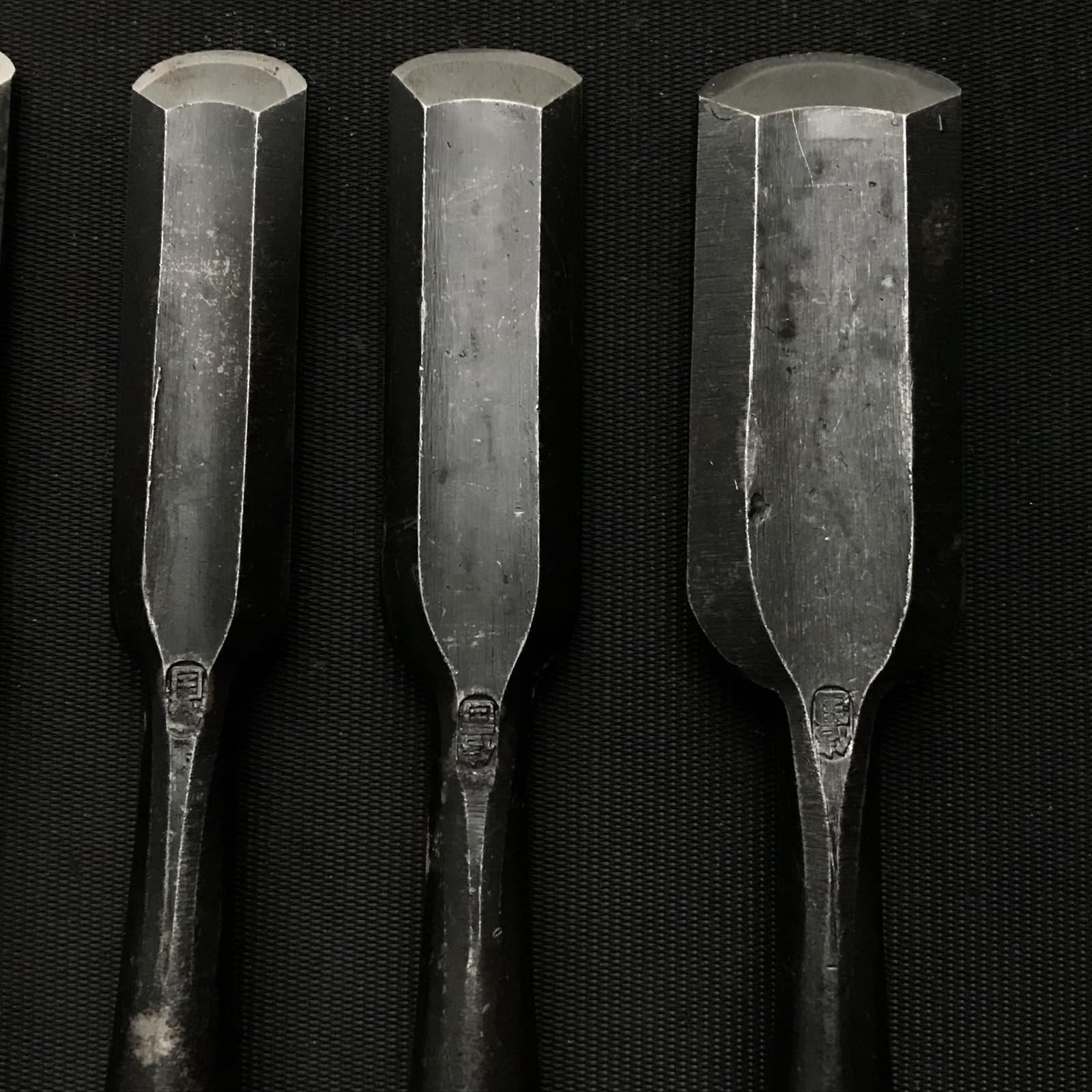 Old stock Nobukuni Soto maru chisels set with white steel 掘出し物 信國 外丸組鑿 5本組 Sotomarunomi