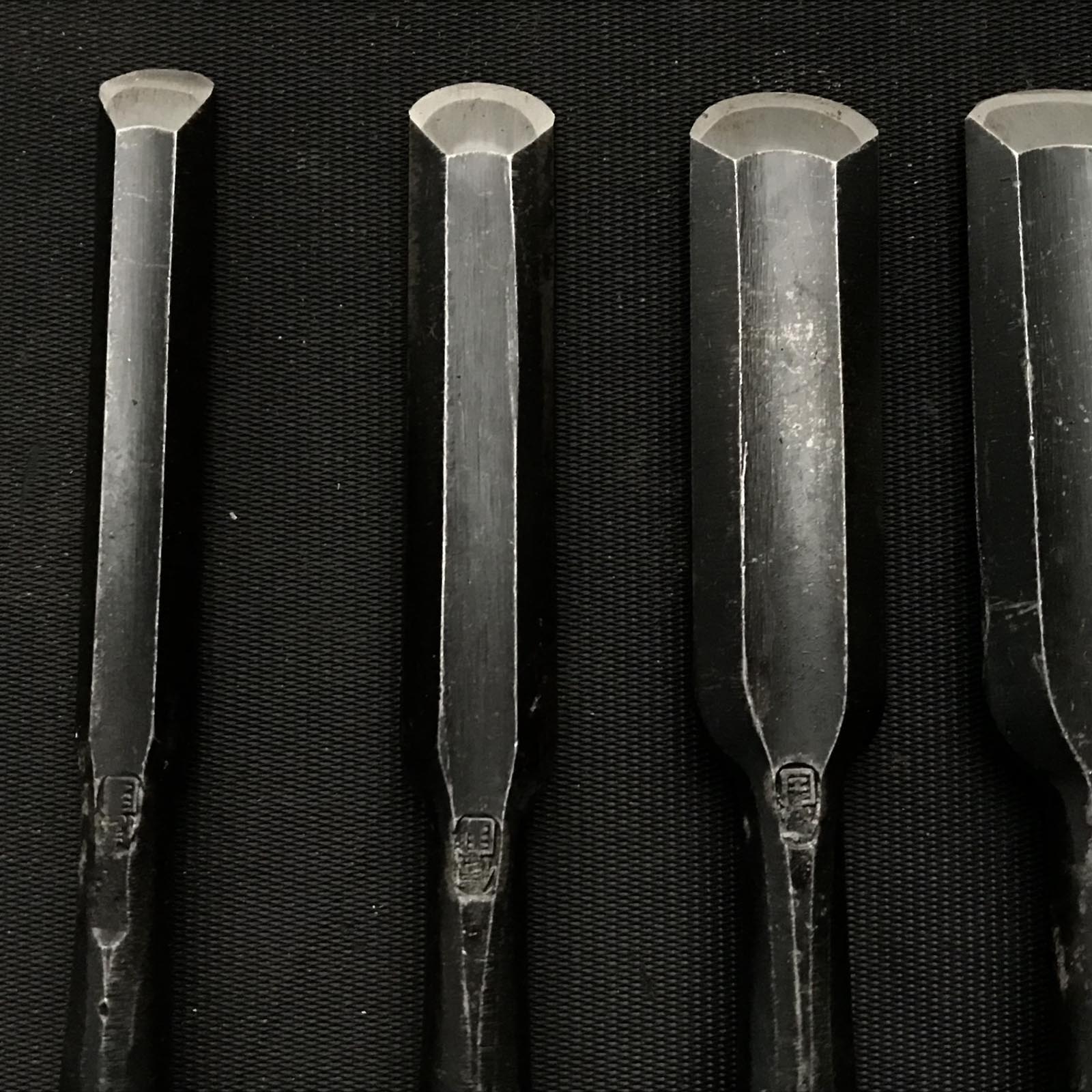 Old stock Nobukuni Soto maru chisels set with white steel 掘出し物 信國 外丸組鑿 5本組 Sotomarunomi