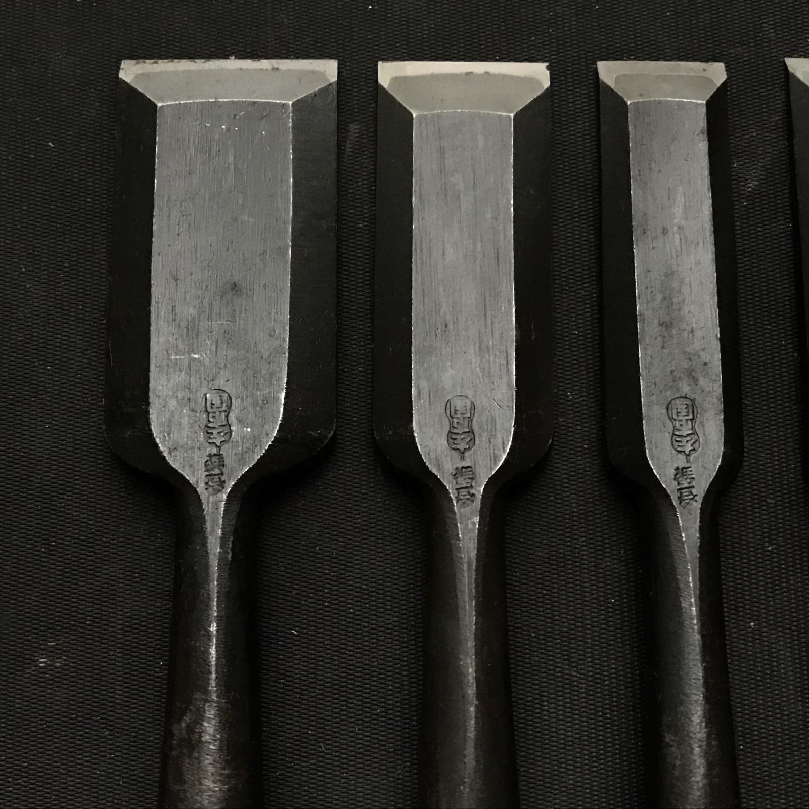 Old stock Hidari-Ichikuni Bench chisels set 掘出し物 左市國 追入6本組鑿 紫檀柄 Oirenomi