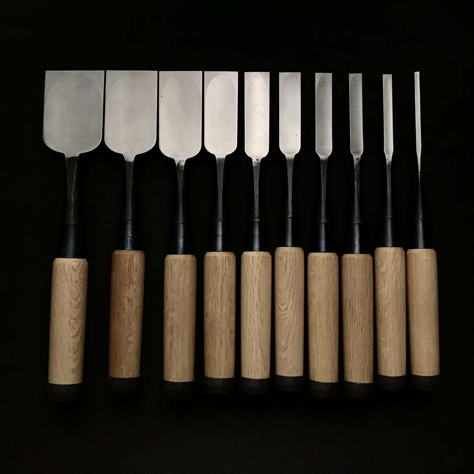 Old stock Shirasagi Bench chisels set 掘出し物 白鷺 追入鑿10本組 Oirenomi