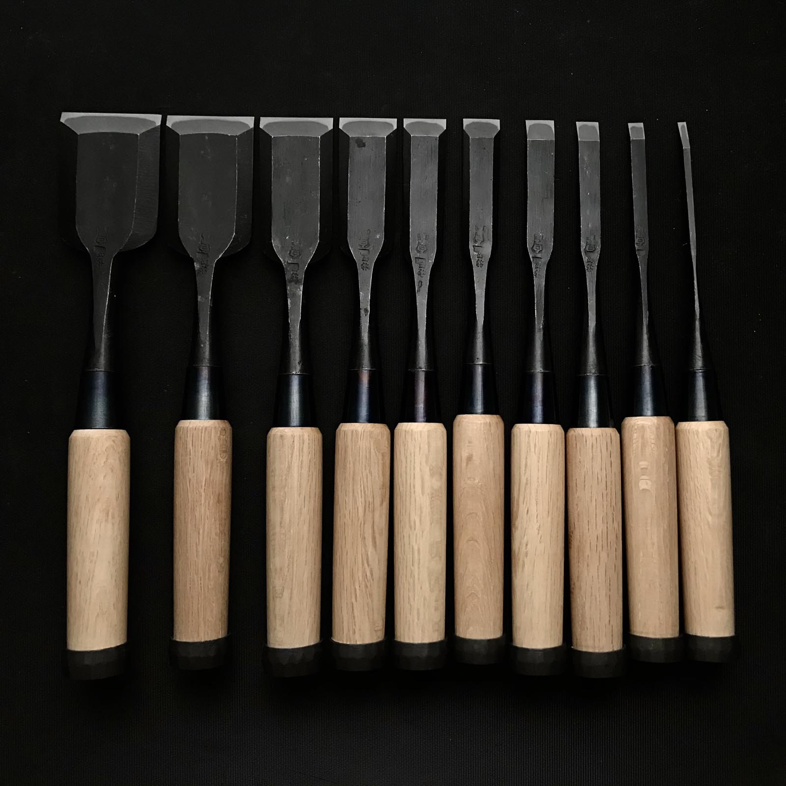 Old stock Shirasagi Bench chisels set 掘出し物 白鷺 追入鑿10本組 Oirenomi