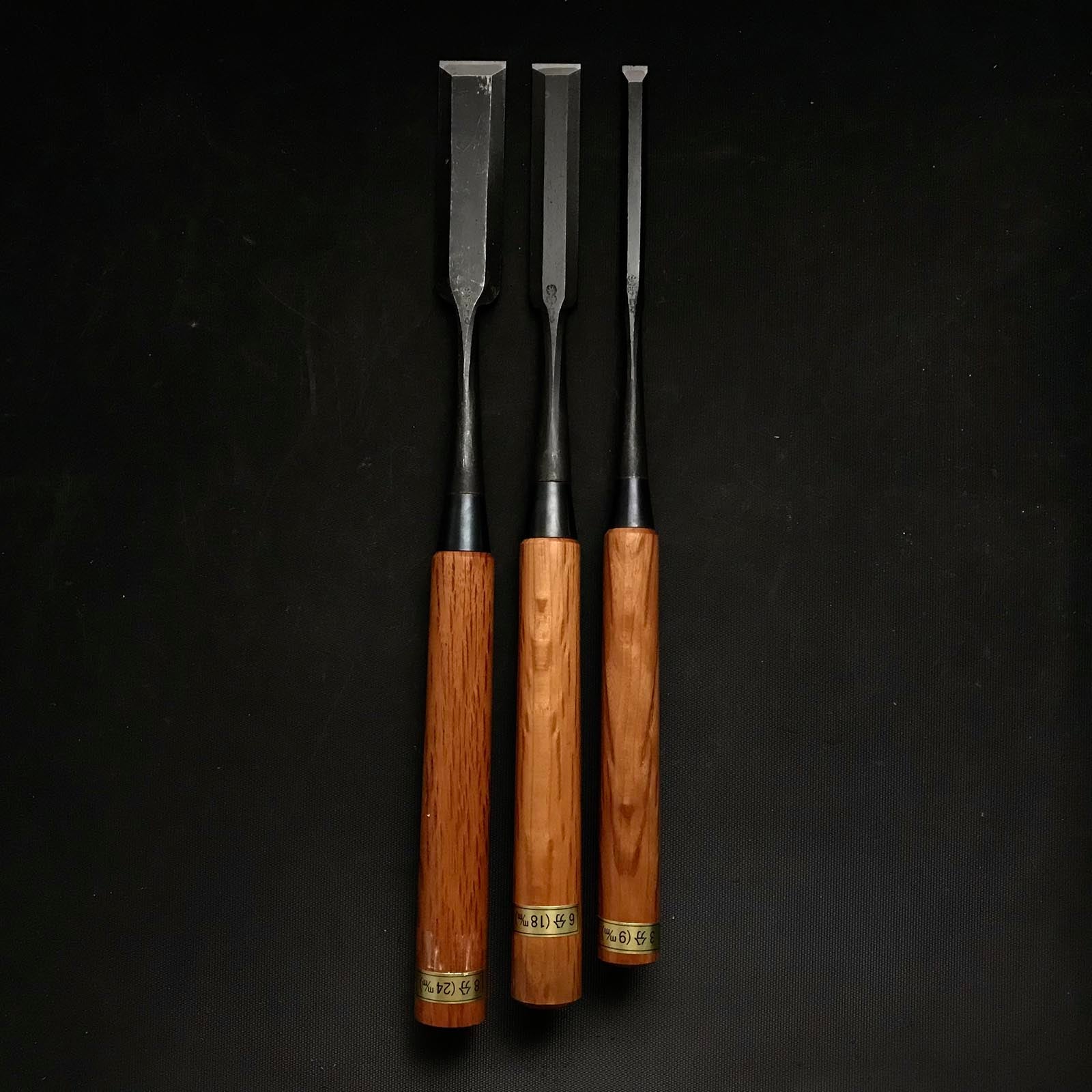 Old stock Koshihide Paring chisels (Usunomi) with white steel 掘出し物 越秀 面取薄鑿 9,18,24mm