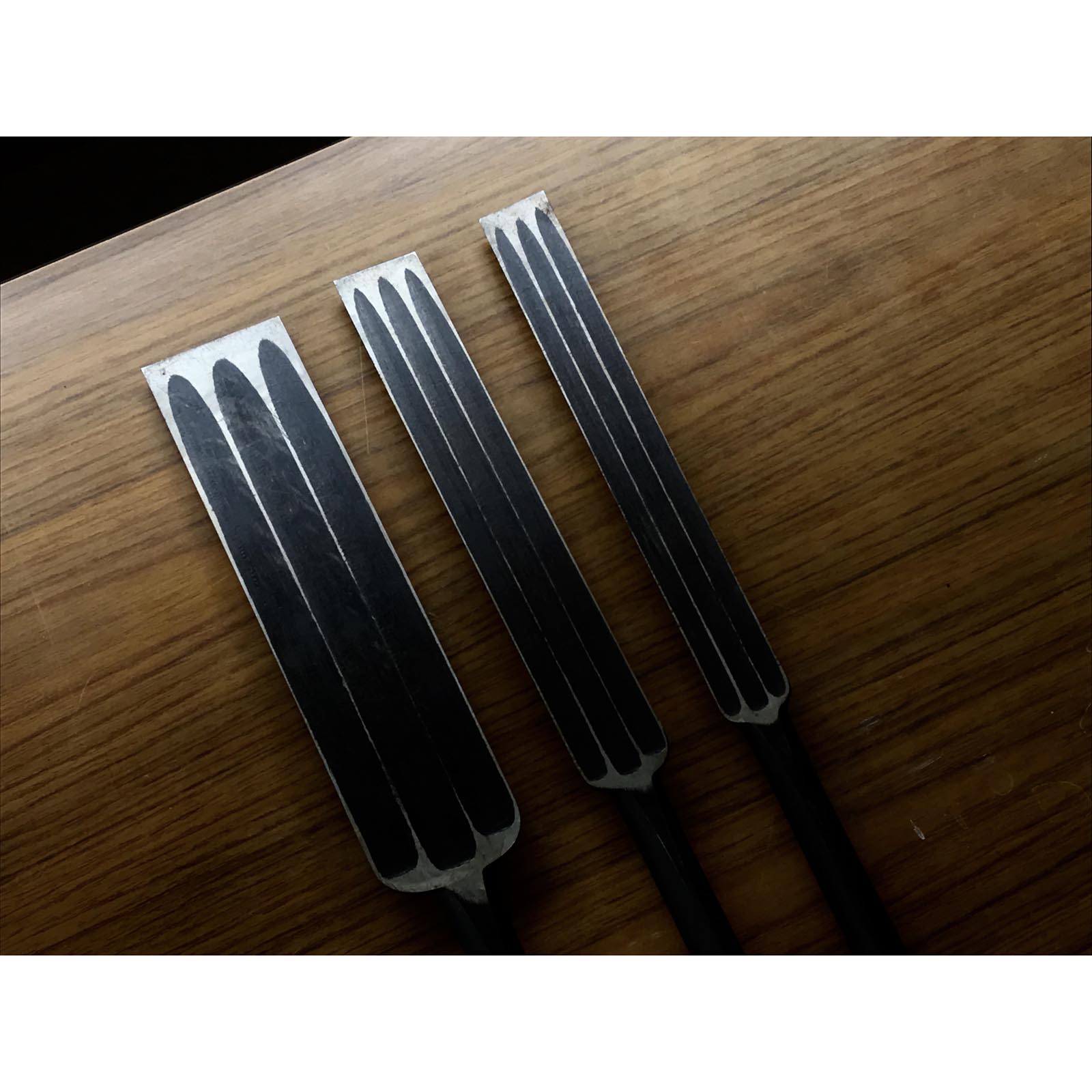 Kishokanemitsu Slick Chisels Set with hand made Triple ura 吉祥兼光 本突き組鑿 三つ裏 48mm 30mm 24mm