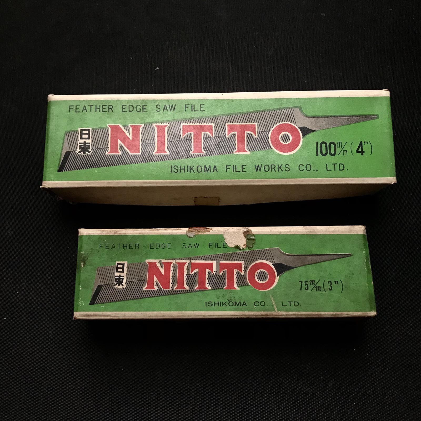 Old Stock NITTO file for Handsaw sharpening (Surikomi-Yasuri) 掘出し物 日東 すり込みヤスリ 75,100mm