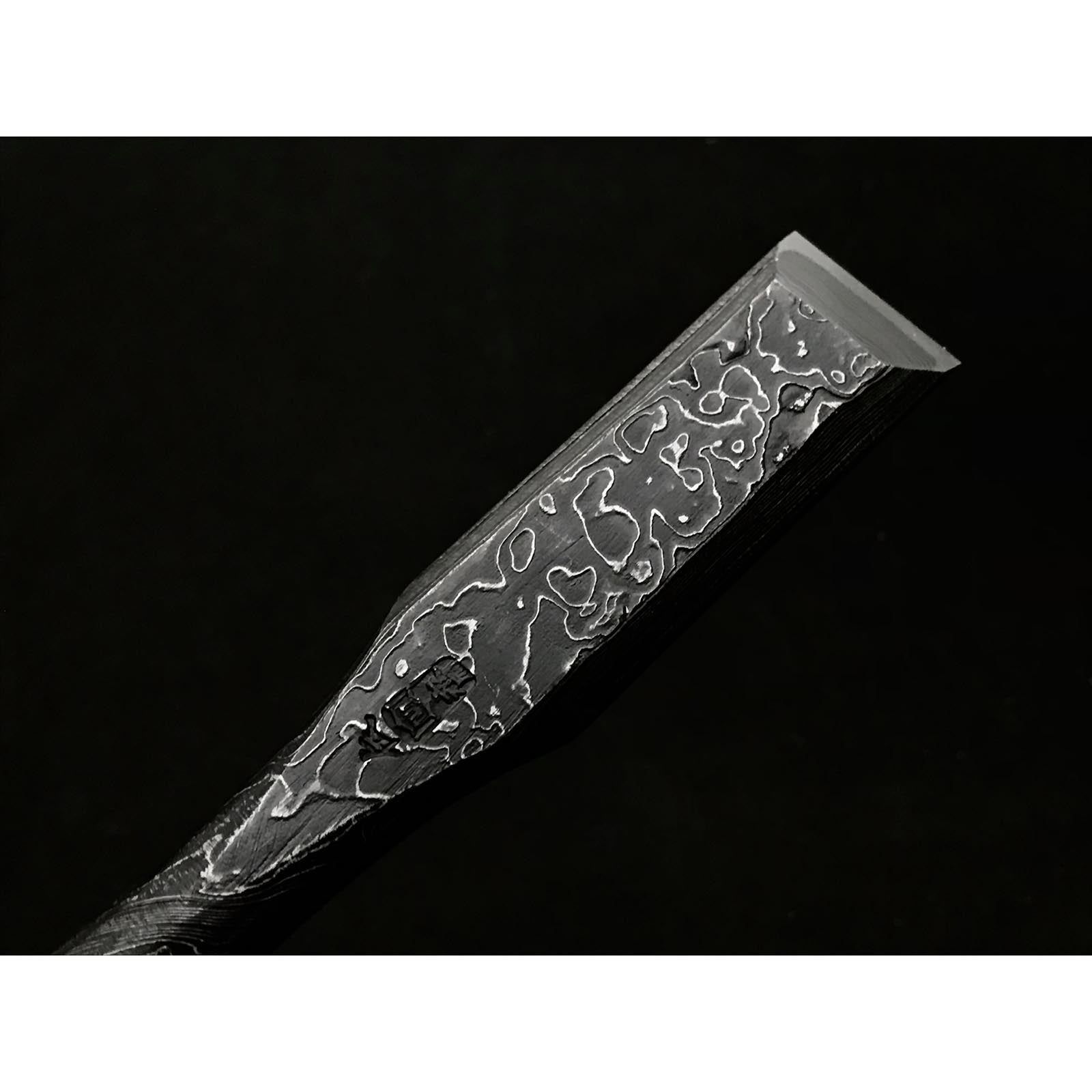 Tasai Mokume Special Bench chisels (Wakisashi Nomi) with leather bag 田斎作 木目 脇差し鑿 追入鑿 24mm 27mm