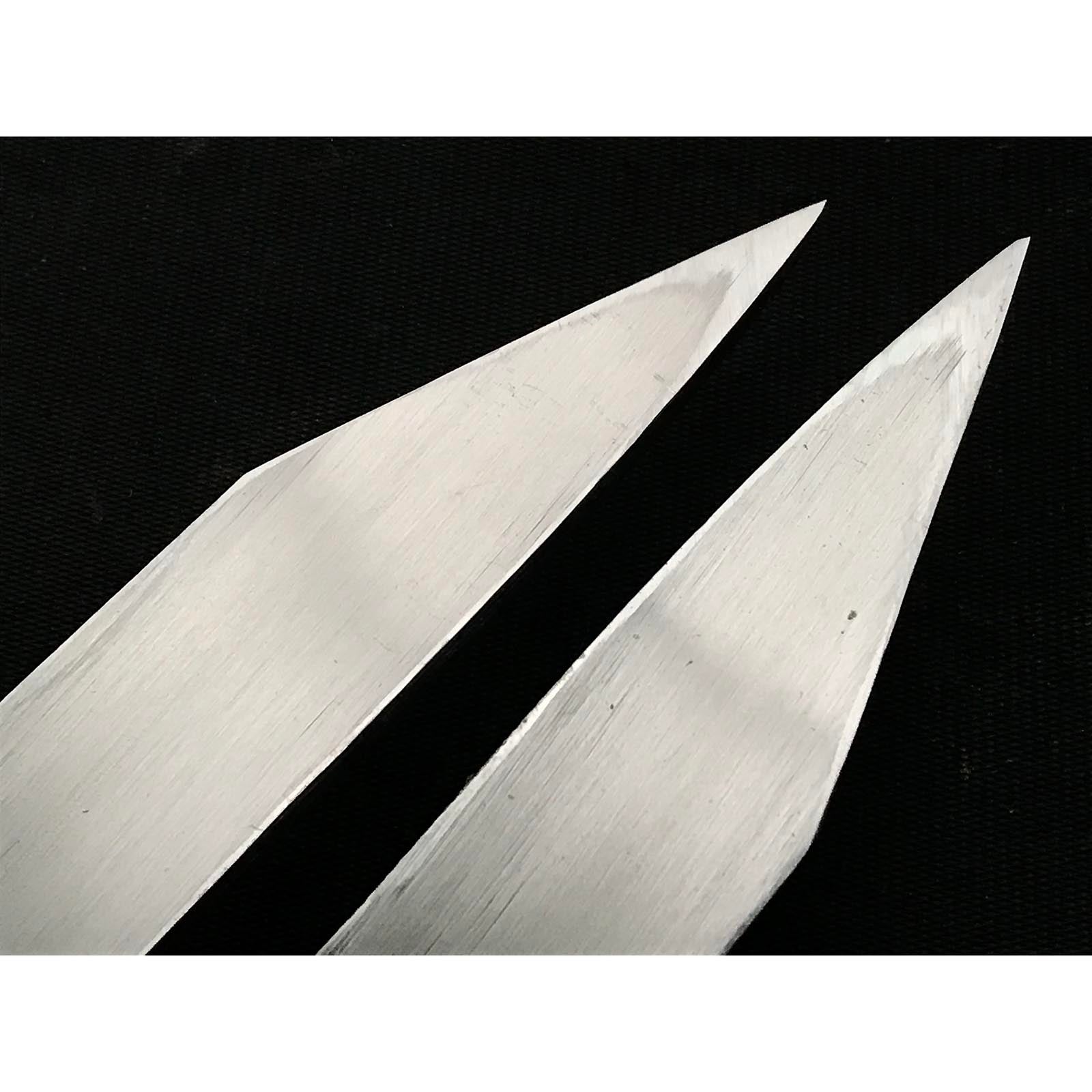 Gojunen Mokume Kiridashi by Tsunesaburo with blue steel Right &Left hand 五寿年 常三郎作 木目造 切出し小刀 右&左 21mm