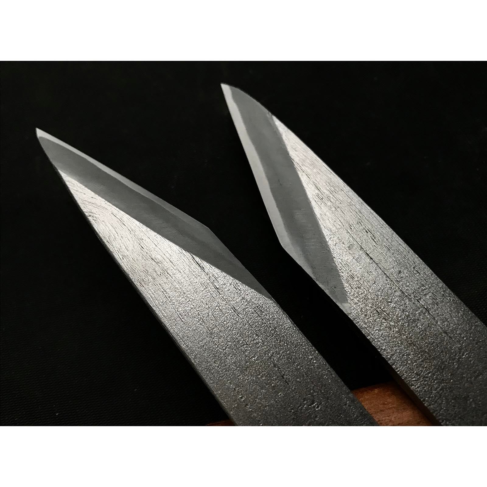 Gojunen Mokume Kiridashi by Tsunesaburo with blue steel Right &Left hand 五寿年 常三郎作 木目造 切出し小刀 右&左 21mm