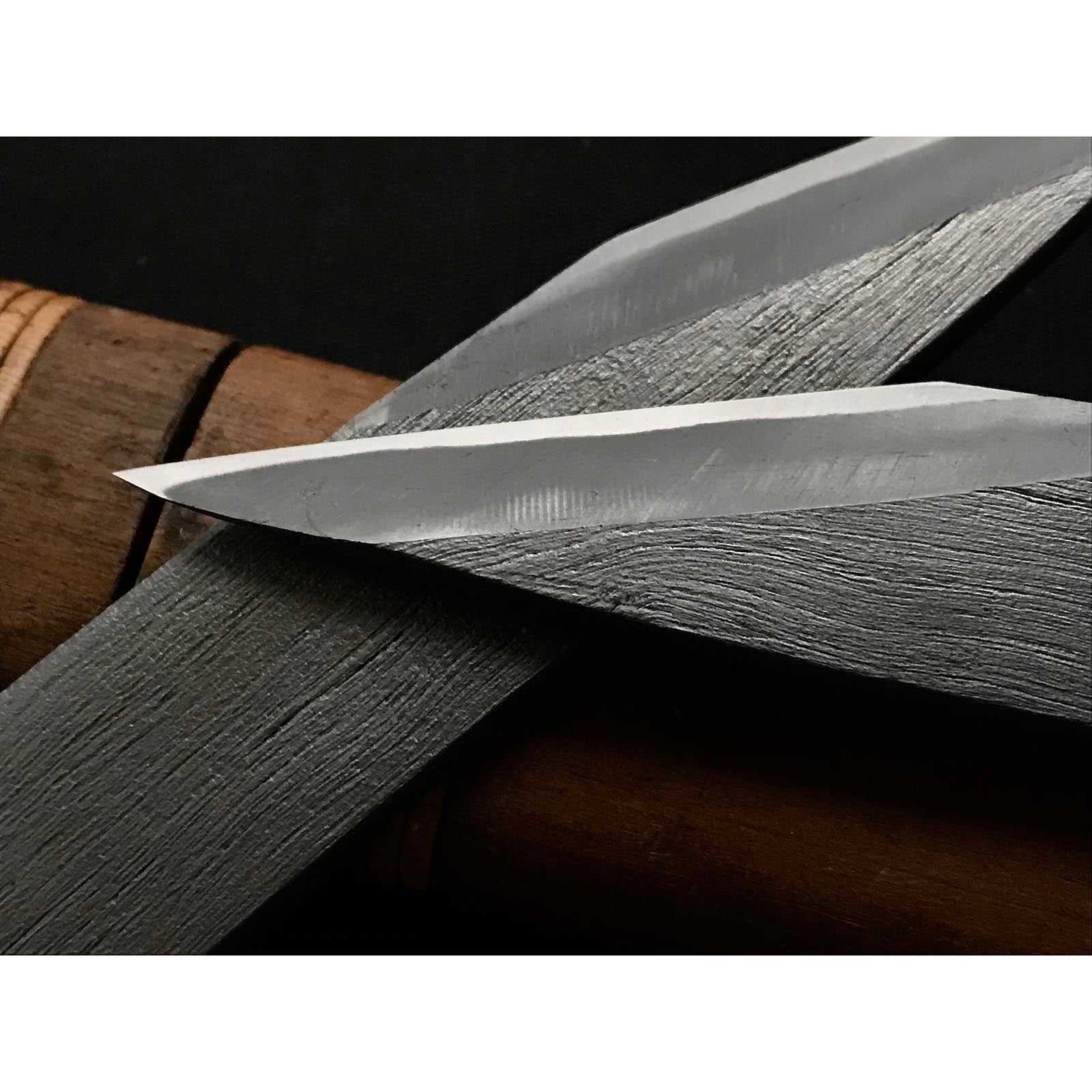 Gojunen Mokume Kiridashi by Tsunesaburo with blue steel Right &Left hand 五寿年 常三郎作 木目造 切出し小刀 右&左 21mm