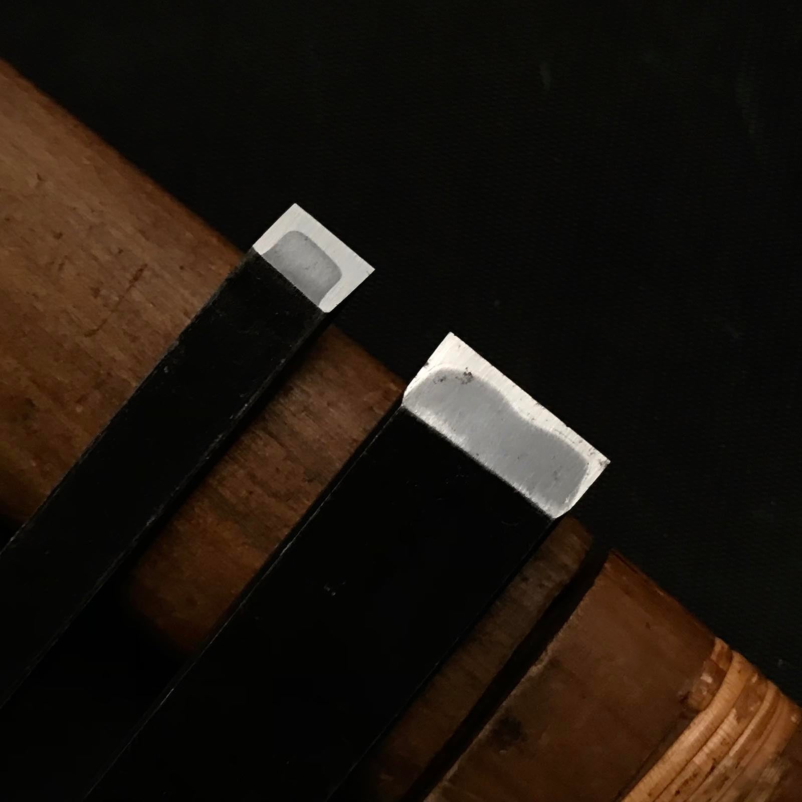 Old stock Kanehiro Paring chisels (Usunomi) with white steel 掘出し物 兼弘 角打薄鑿 9,18mm