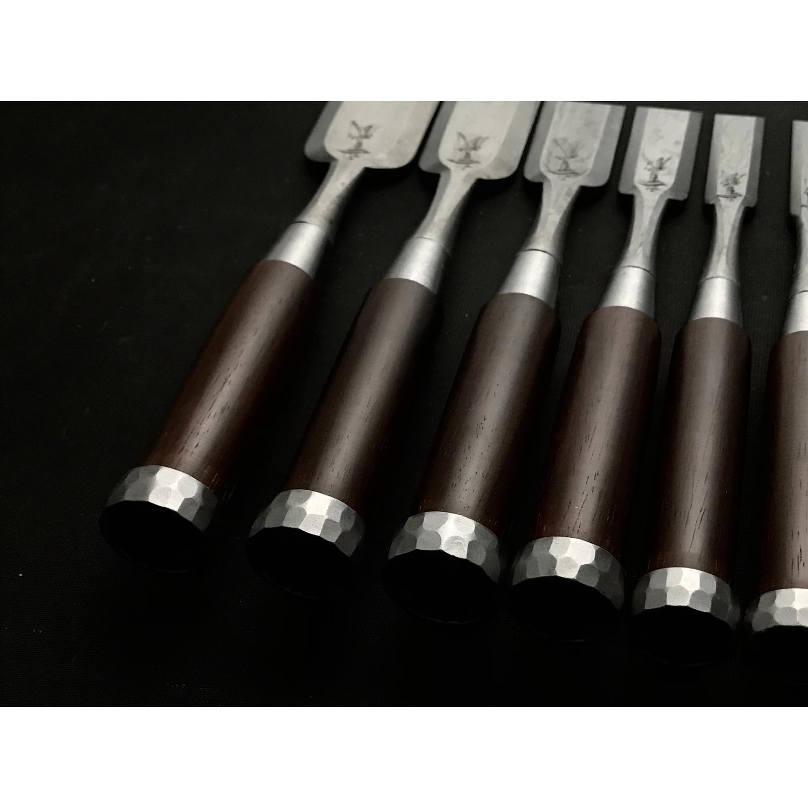 五百蔵作 木目追入組鑿 紫檀柄 Ioroi Mokume Bench chisels set (Oirenomi)