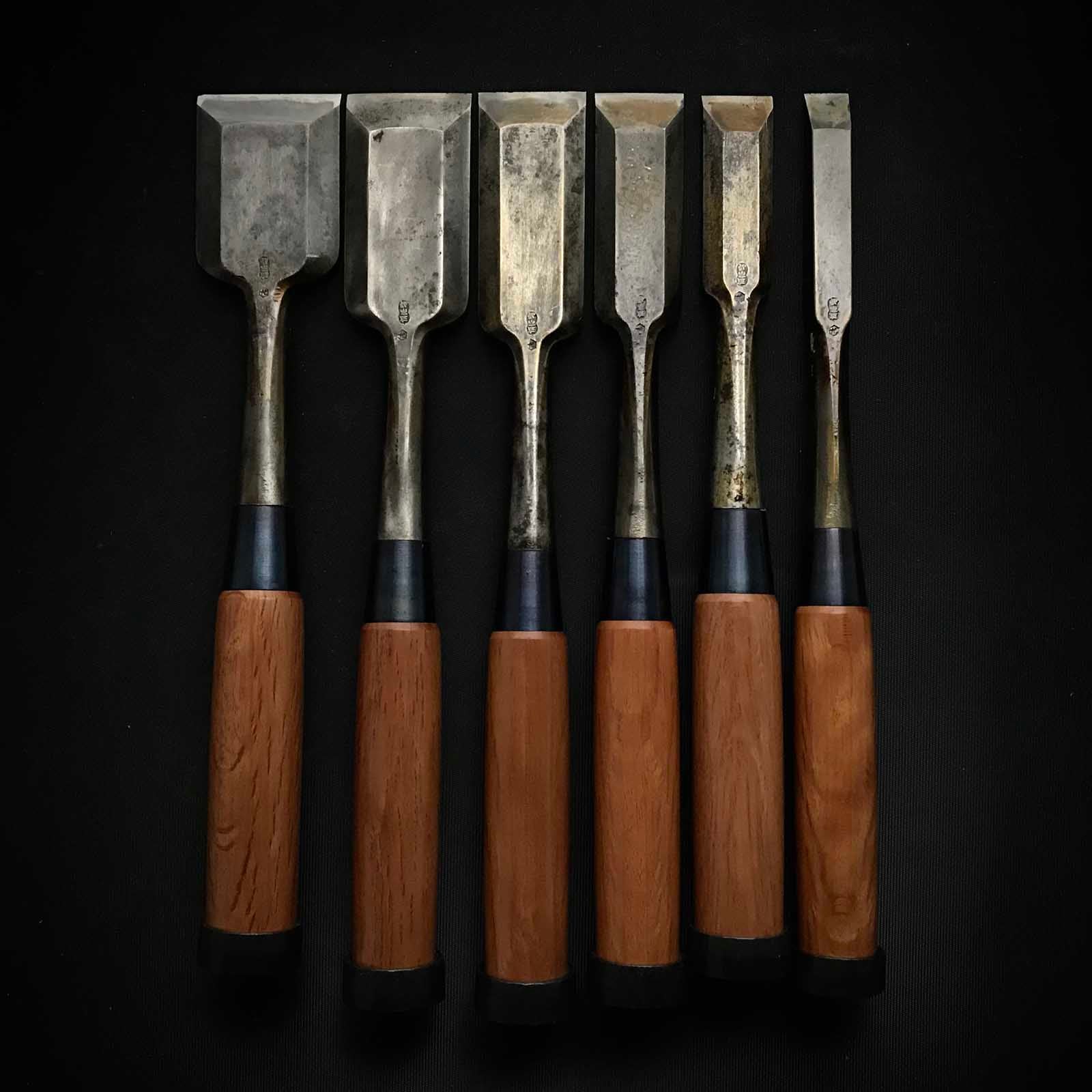 Hidari Ichihiro 3rd Timber chisels set by Yamazaki Shouzou 山崎正三作 左市弘 叩き組鑿 使用品 Used Tatakinomi