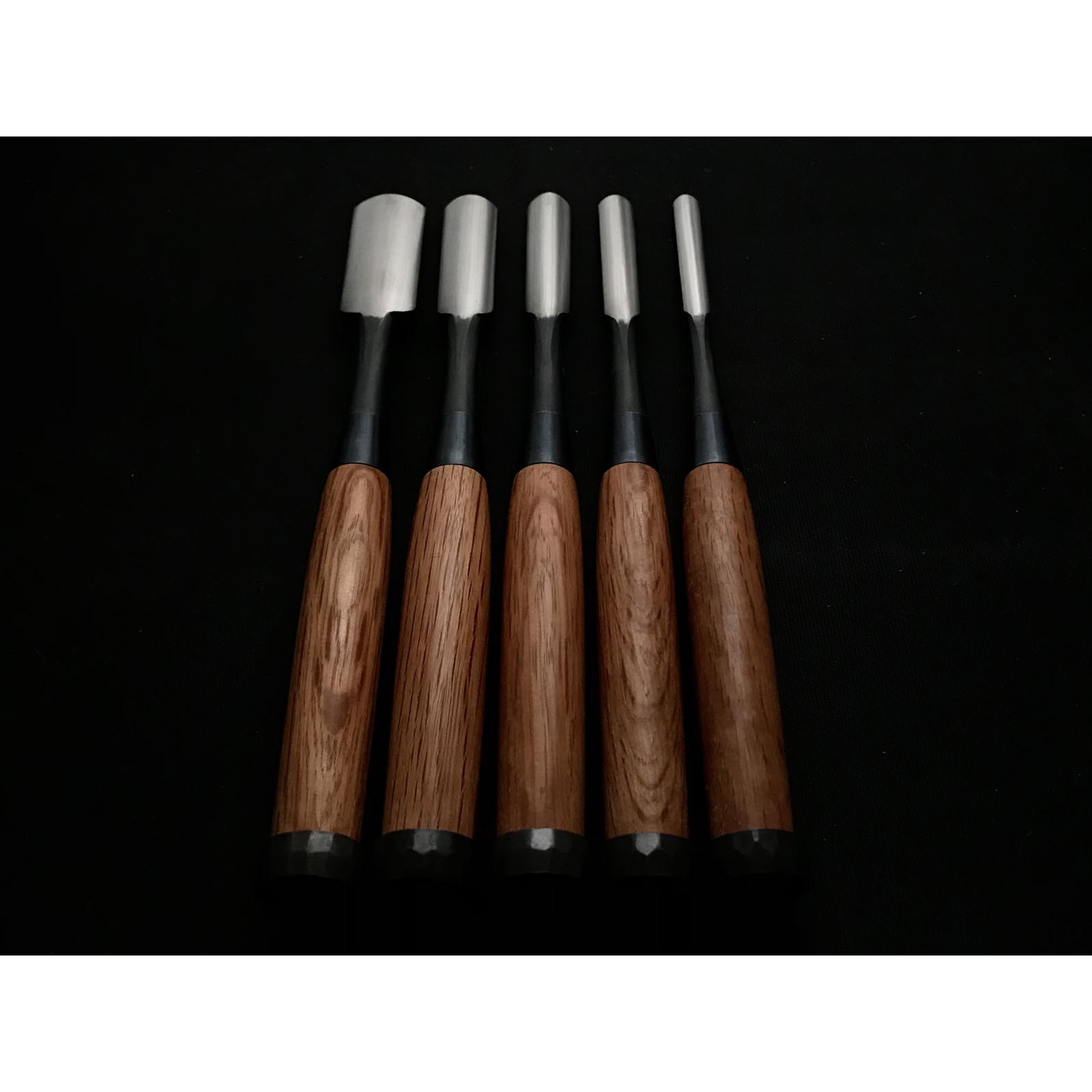 Old stock Kunikei Soto maru chisels set by Ikeda Yoshiro 掘出し物 池田慶郎氏 三代目国慶作 外丸鑿5本組 Sotomarunomi