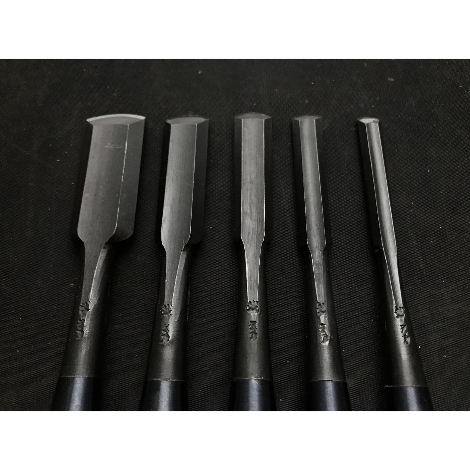 Old stock Kunikei Soto maru chisels set by Ikeda Yoshiro 掘出し物 池田慶郎氏 三代目国慶作 外丸鑿5本組 Sotomarunomi