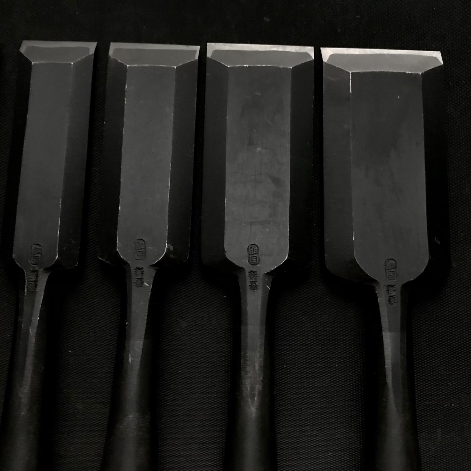 Old stock Kuniaki Timber chisels set with White steel 掘出し物 国明 叩鑿6本組 Tatakinomi