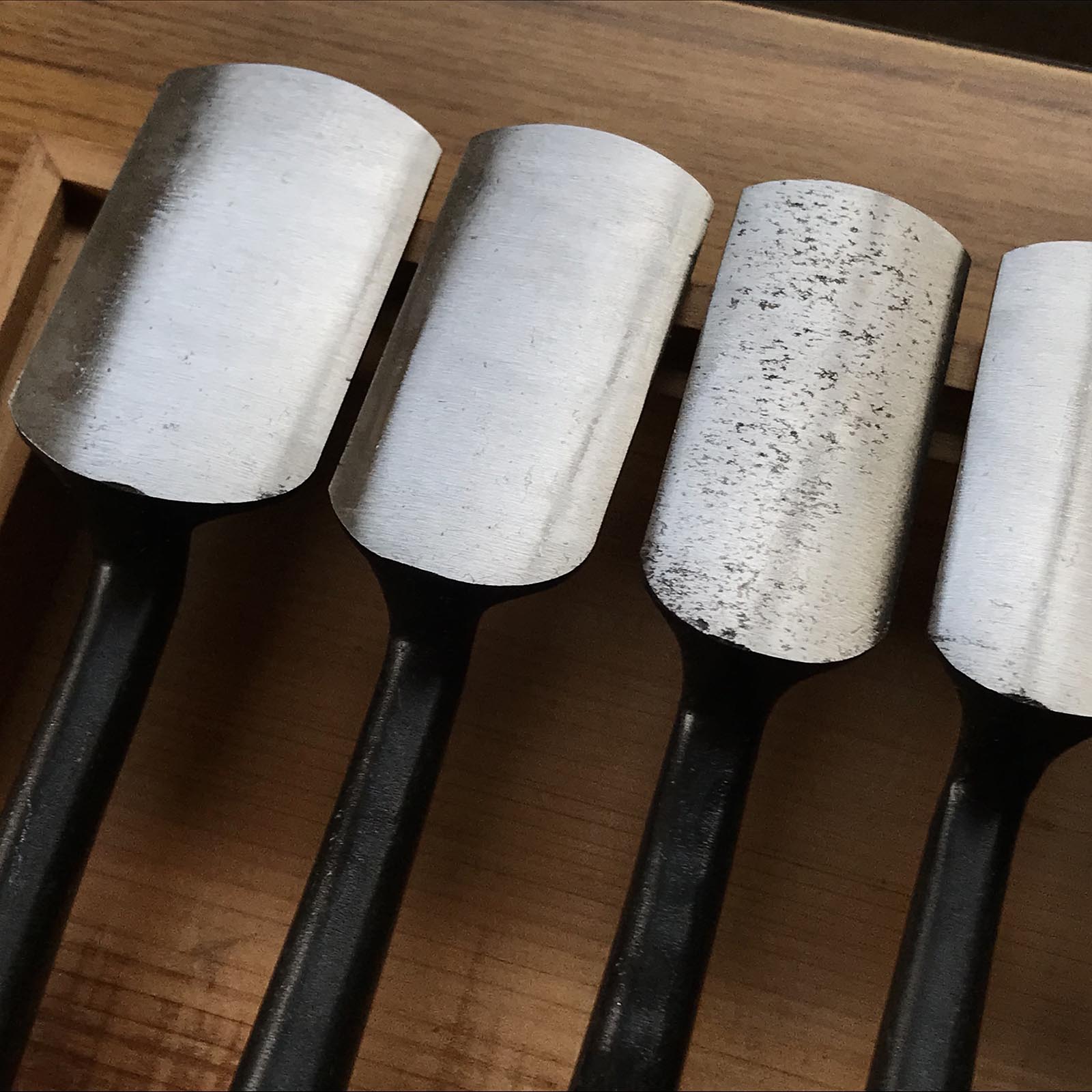 Old stock Sotomaru Trowel chisel (Kote nomi) Dovetail type 掘出し物 外丸鏝鑿 鎬型 3,6,9,12,15,18,21,24,27,30,36mm