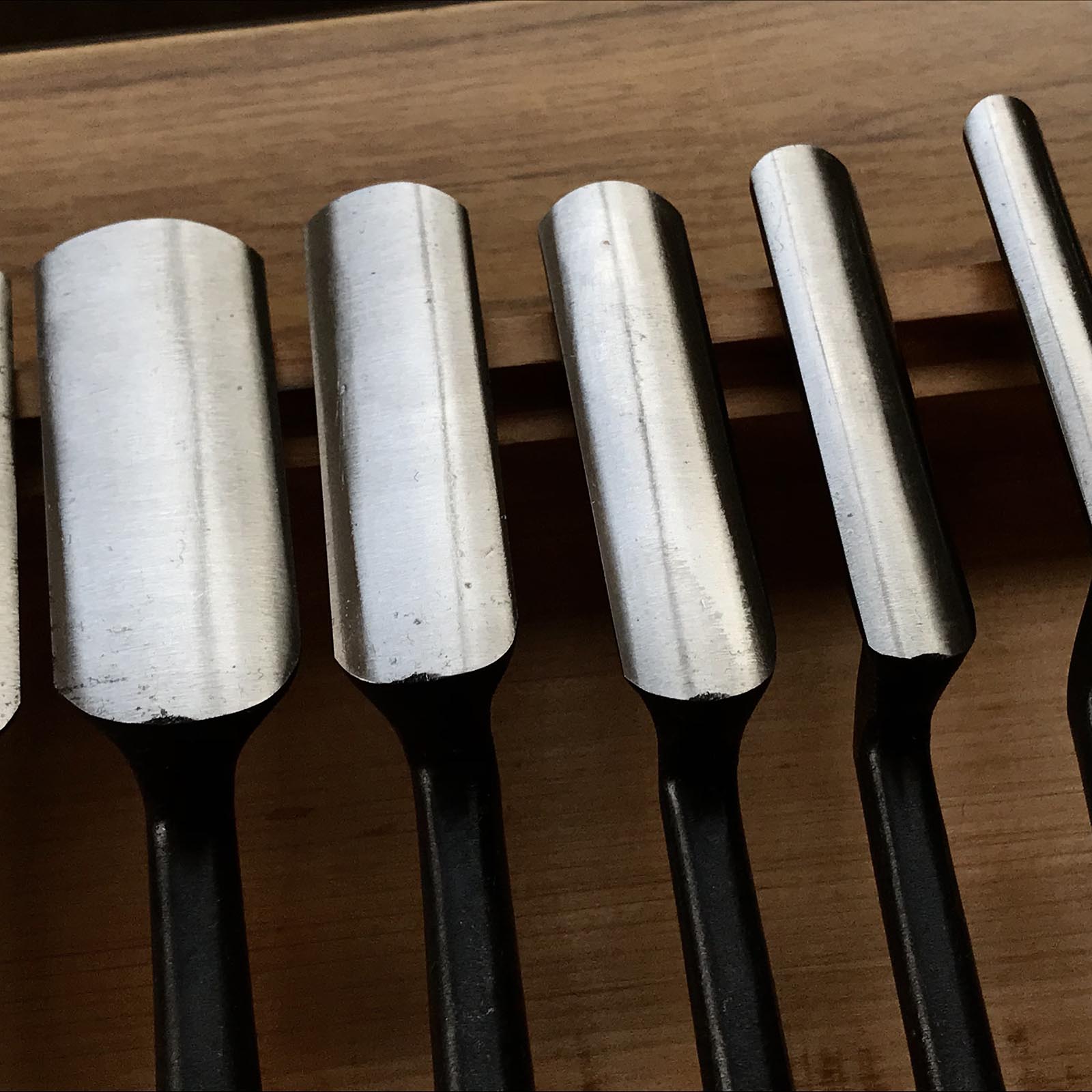 Old stock Sotomaru Trowel chisel (Kote nomi) Dovetail type 掘出し物 外丸鏝鑿 鎬型 3,6,9,12,15,18,21,24,27,30,36mm