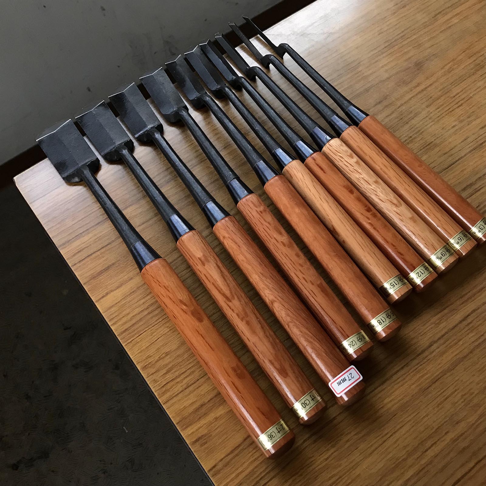 Old stock Sotomaru Trowel chisel (Kote nomi) Dovetail type 掘出し物 外丸鏝鑿 鎬型 3,6,9,12,15,18,21,24,27,30,36mm