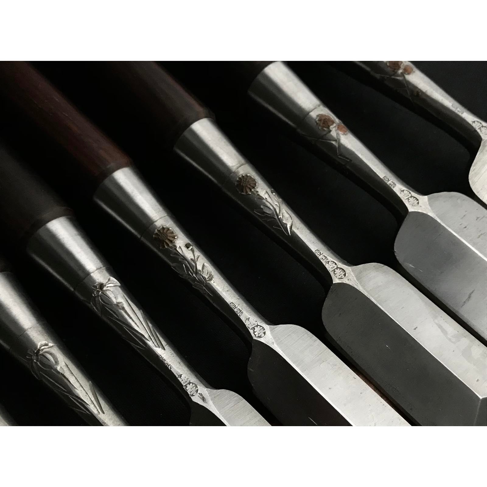 古株 越高 アリ ベンチノミセット 紫檀柄 掘り出し物 越孝 磨仕上 鎬型追入10本組鑿 紫檀柄 しのぎのみ