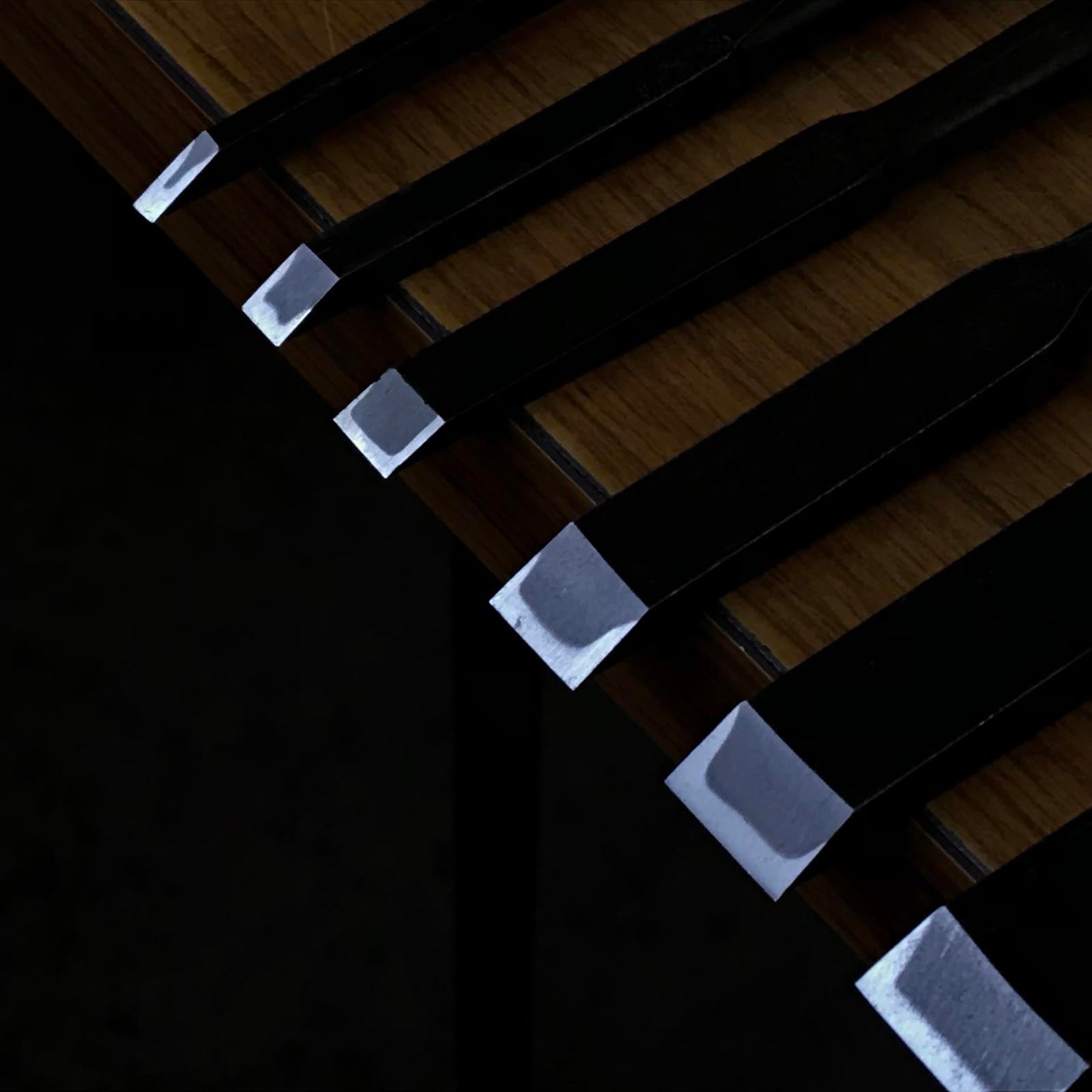 Kitsune Bench chisels set by Isono Nobuo 磯野信夫作 狐 追入鑿12本組 赤樫柄 Oirenomi