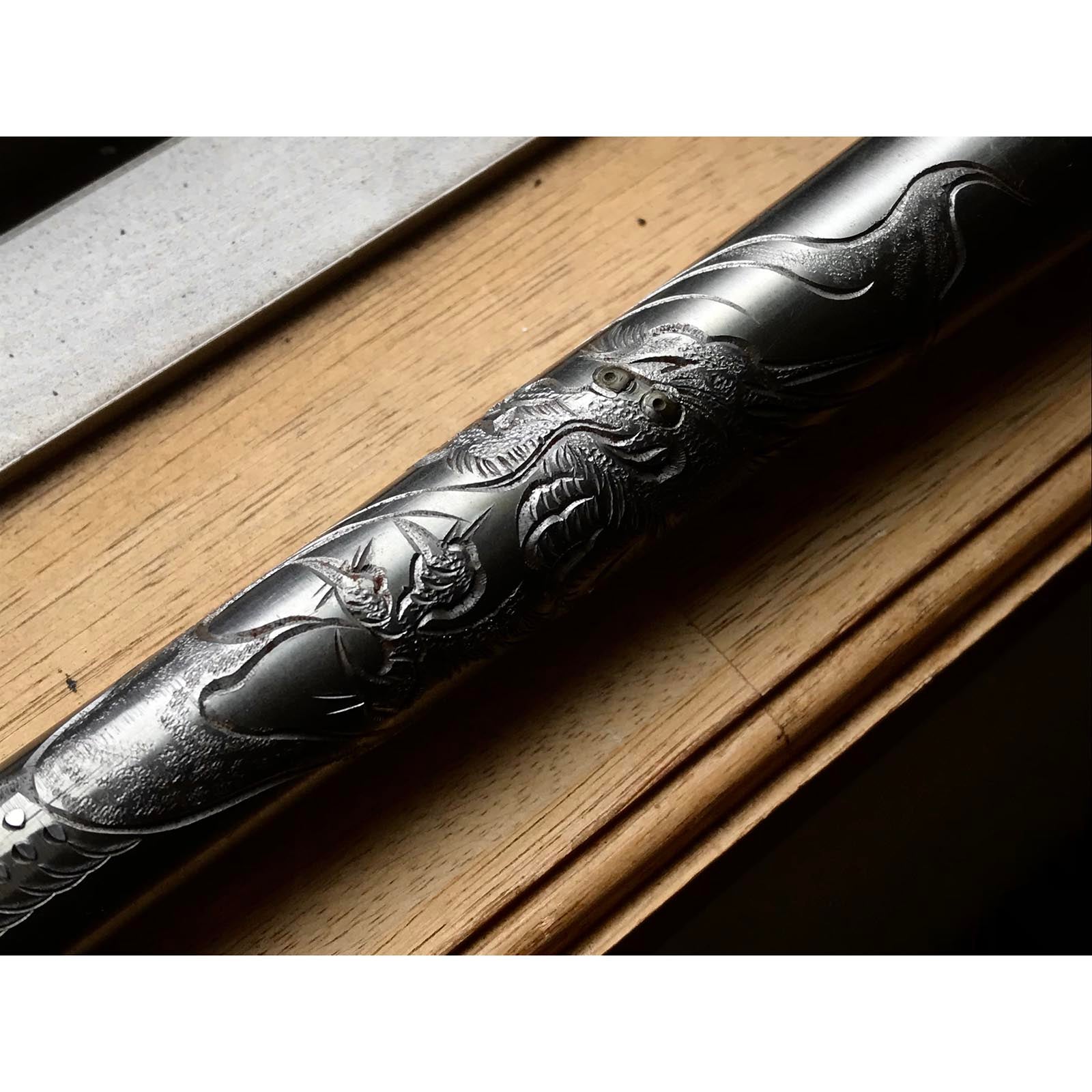 Old stock Kanemitsu Special made Slick Chisels set 掘出し物 兼光特製 龍虎彫 本突き組鑿 朱丹柄 48,24mm Ootsuki-nomi, Hontsuki-Nomi