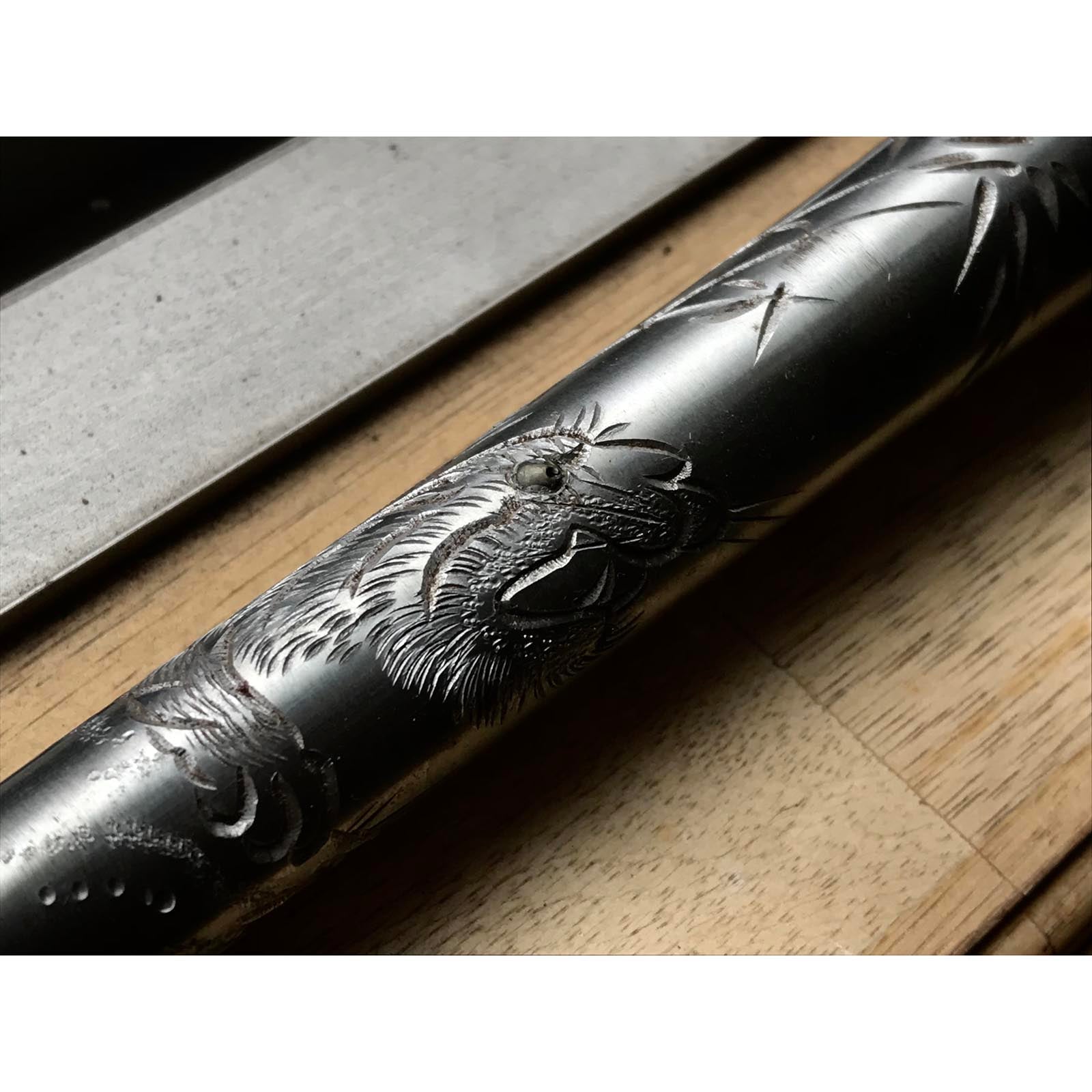 Old stock Kanemitsu Special made Slick Chisels set 掘出し物 兼光特製 龍虎彫 本突き組鑿 朱丹柄 48,24mm Ootsuki-nomi, Hontsuki-Nomi