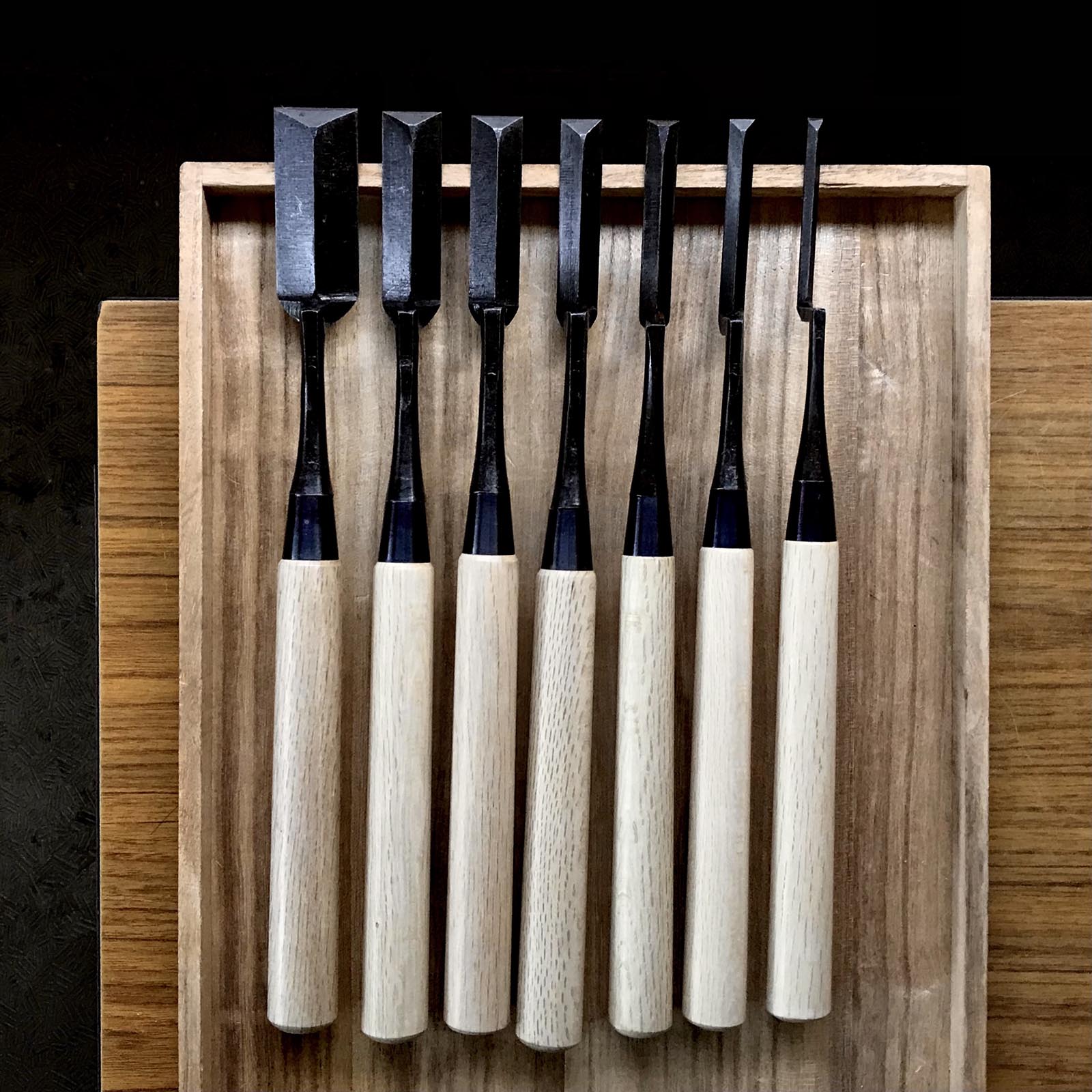 Old stock Kanetake Early works Trowel chisel (Kote nomi) Dovetail type by Takahashi Norikazu 高橋典三作 早期作品  カネ武 鏝鑿 鎬型 6,9,12,15,18,21,30mm