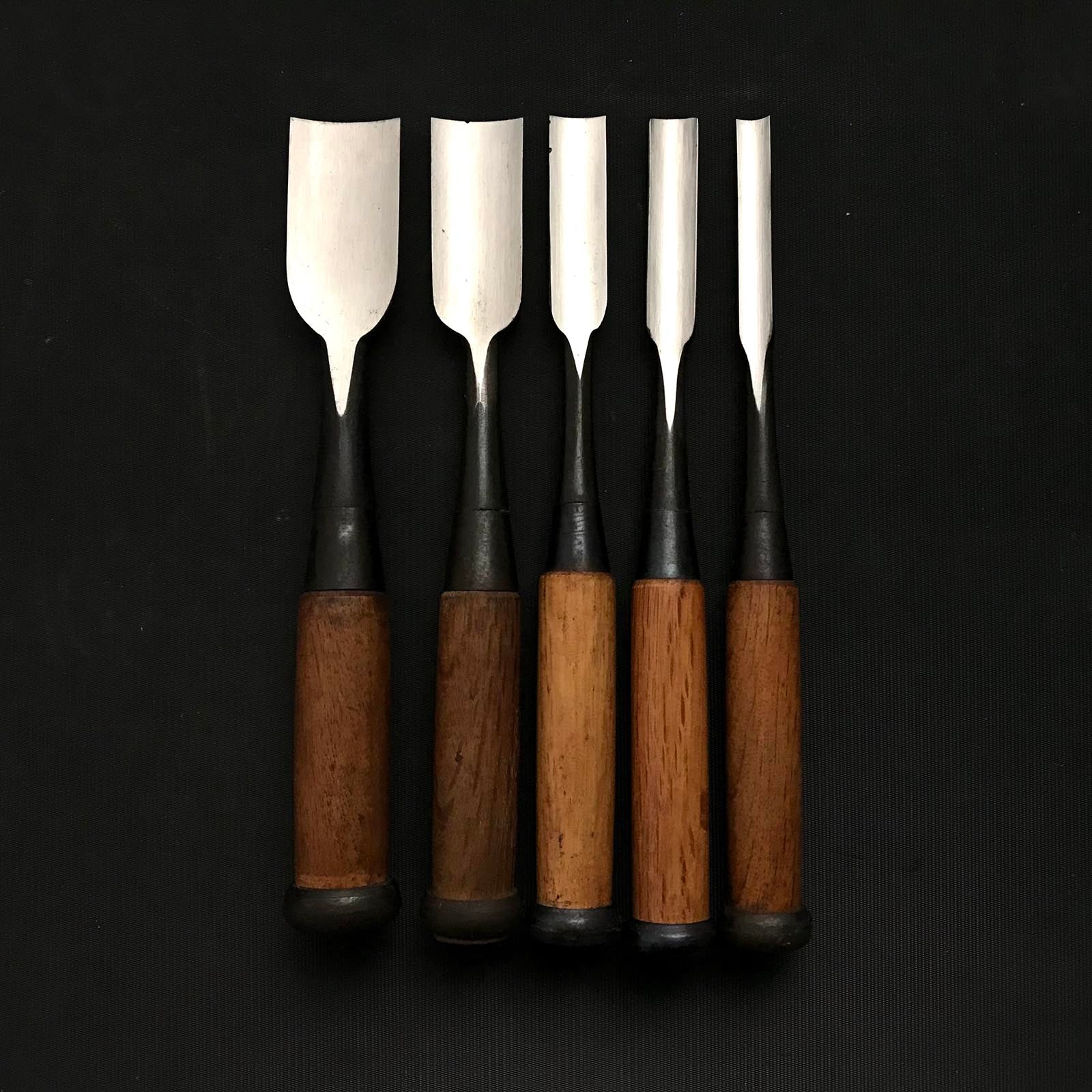 Old stock Uchimaru-Nomi Gouge Chisels (shallow U) 掘出し物 内丸鑿 浅丸 30,24,15,12,9mm