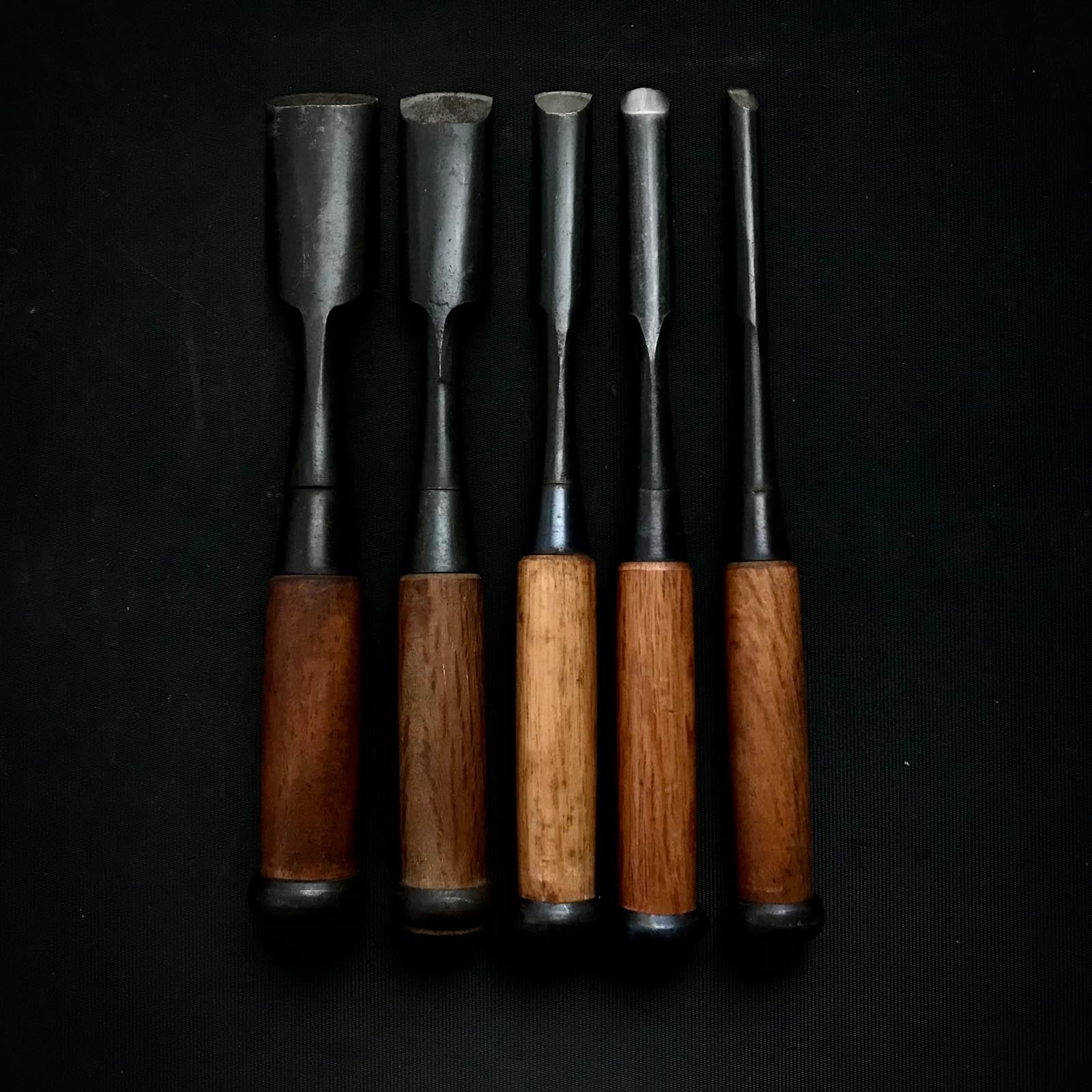Old stock Uchimaru-Nomi Gouge Chisels (shallow U) 掘出し物 内丸鑿 浅丸 30,24,15,12,9mm