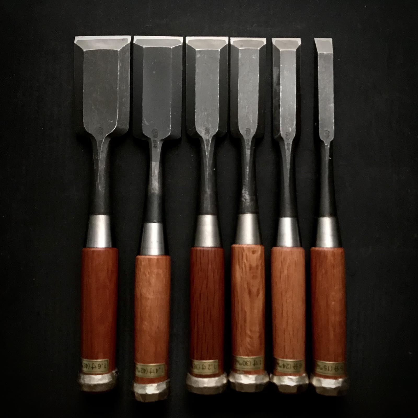 Old stock #1 Korehiro Timber chisels set with White steel 掘出し物 是弘 叩鑿6本組 Tatakinomi