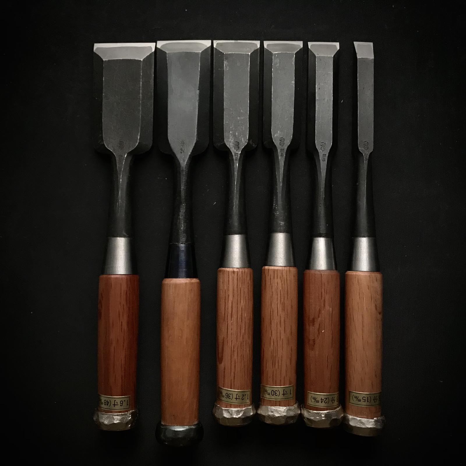 Old stock #3 Korehiro Timber chisels set with White steel 掘出し物 是弘 叩鑿6本組 Tatakinomi